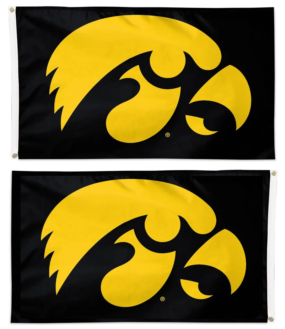 Iowa Hawkeyes Flag 2 Sided Gold Tigerhawk on Black - Various Sizes 1
