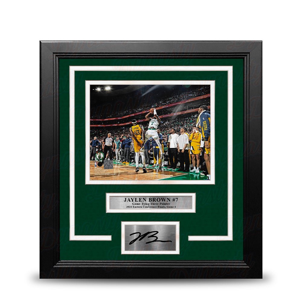 Jaylen Brown Game-Tying 3-Pointer Boston Celtics 8" x 10" Framed 2024 Photo with Engraved Autograph 1