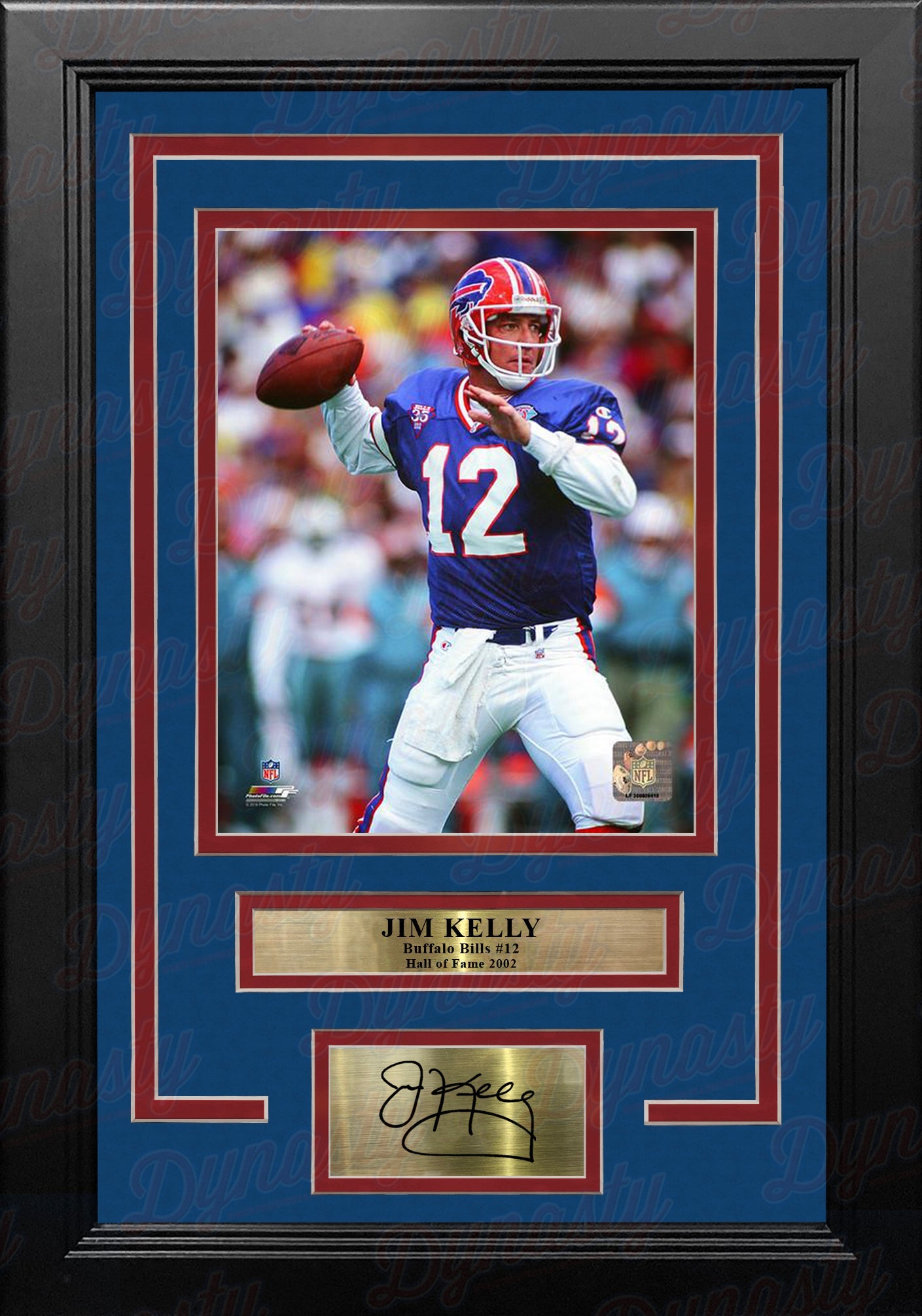 Jim Kelly in Action Buffalo Bills 8" x 10" Framed Football Photo with Engraved Autograph 1