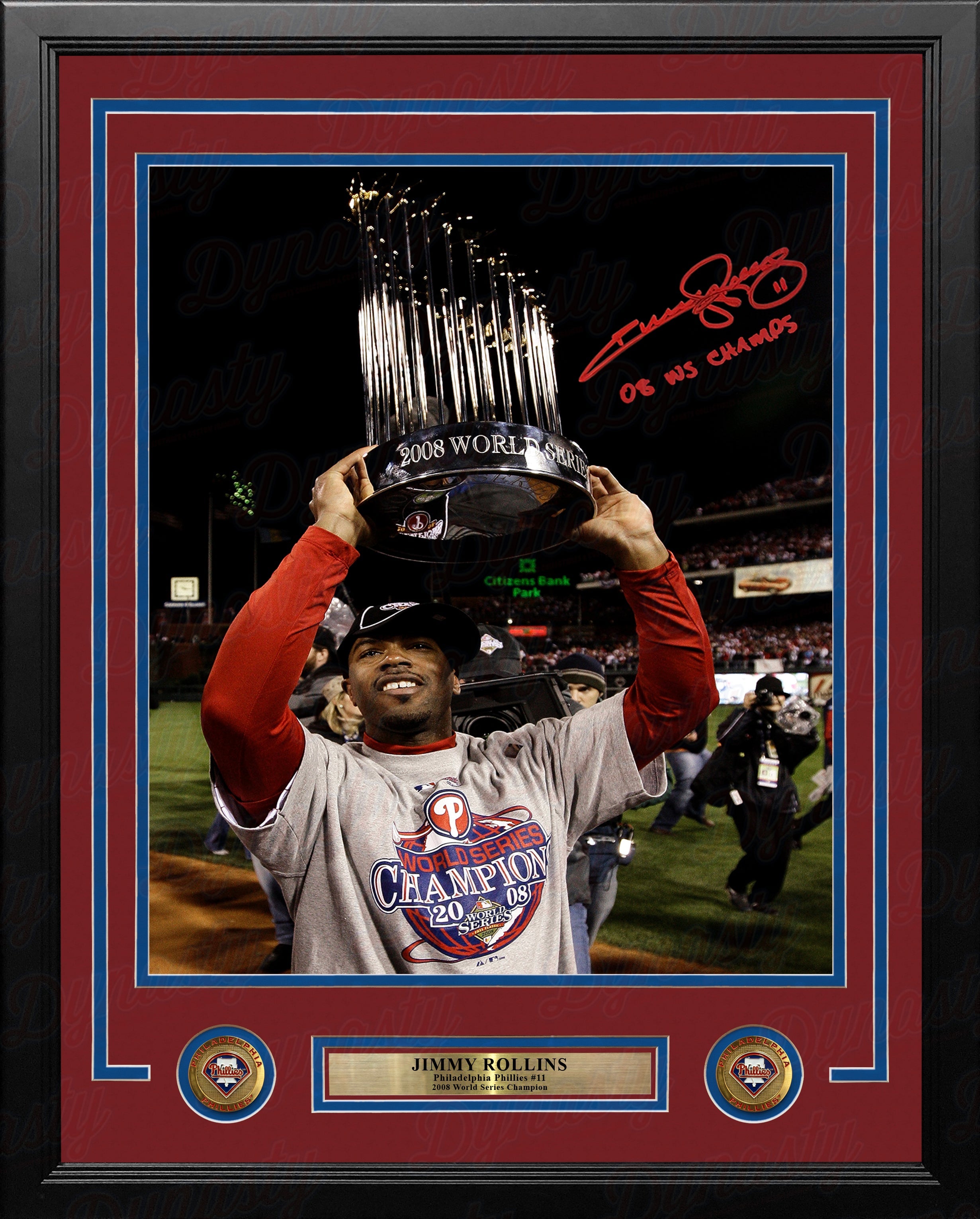 Jimmy Rollins 2008 World Series Trophy Autographed Philadelphia Phillies Framed Photo - PSA/DNA 3