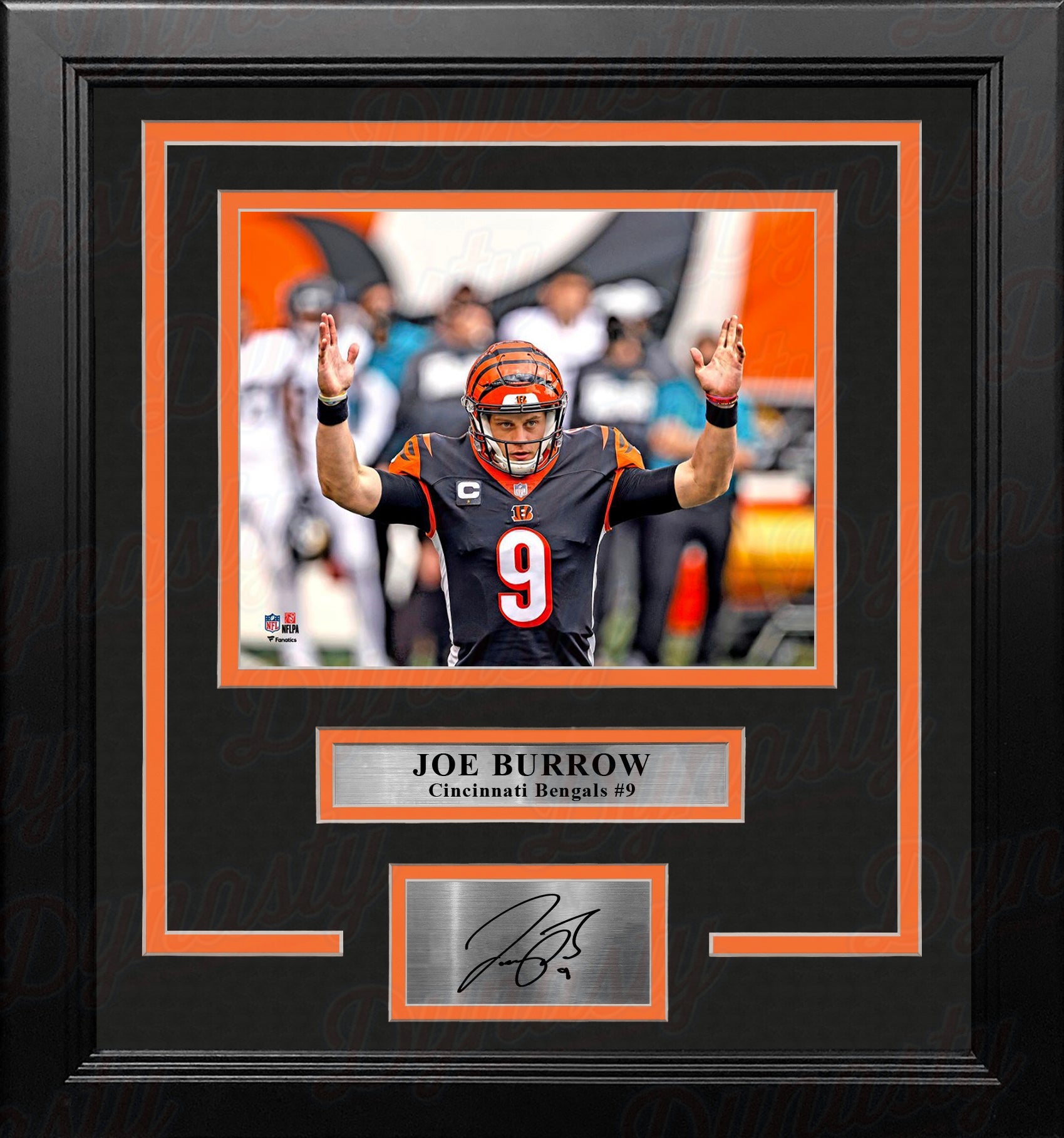 Joe Burrow Arms Up Cincinnati Bengals 8" x 10" Framed Football Photo with Engraved Autograph 1