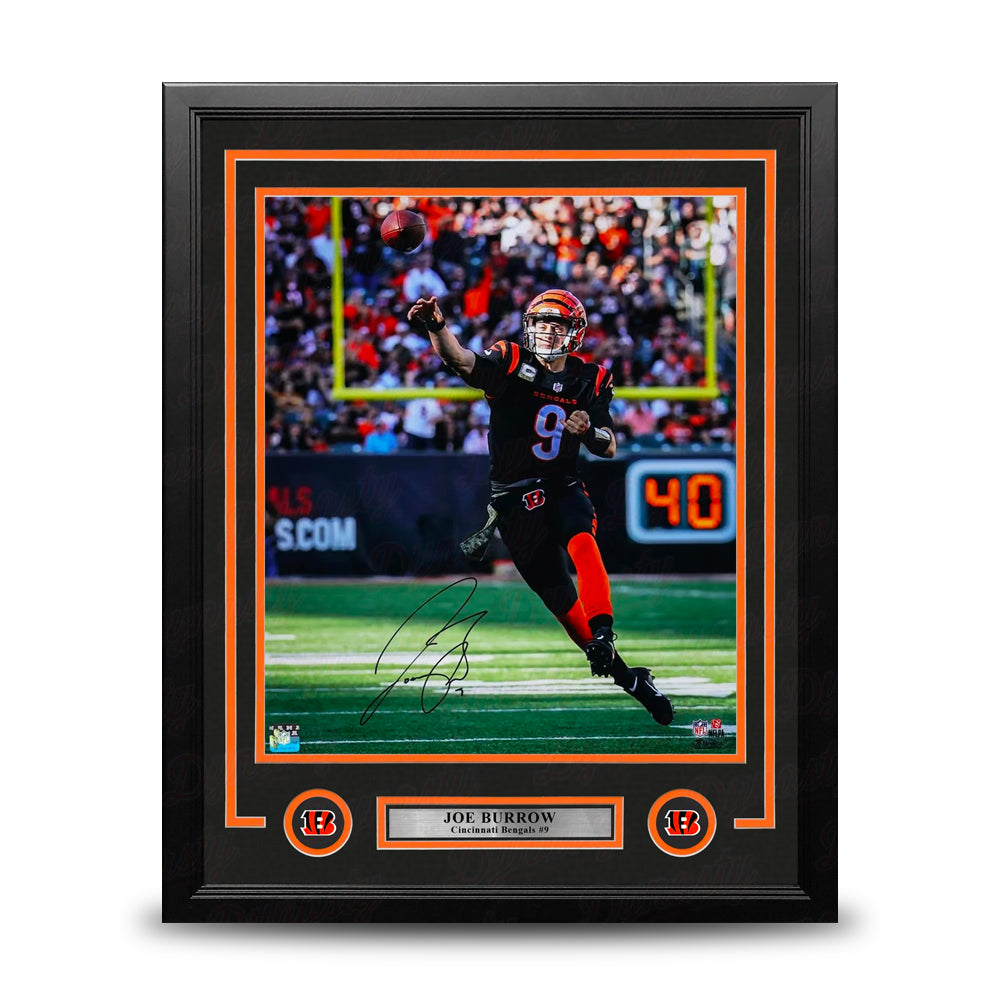 Joe Burrow Throwing Action Cincinnati Bengals Autographed 16" x 20" Framed Football Photo 1
