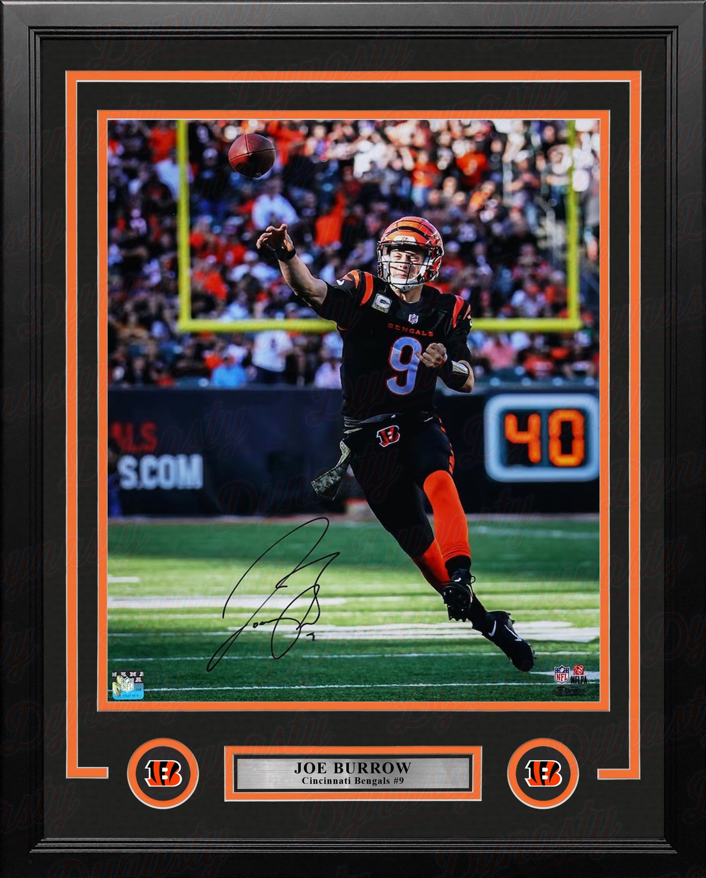 Joe Burrow Throwing Action Cincinnati Bengals Autographed 16" x 20" Framed Football Photo 2