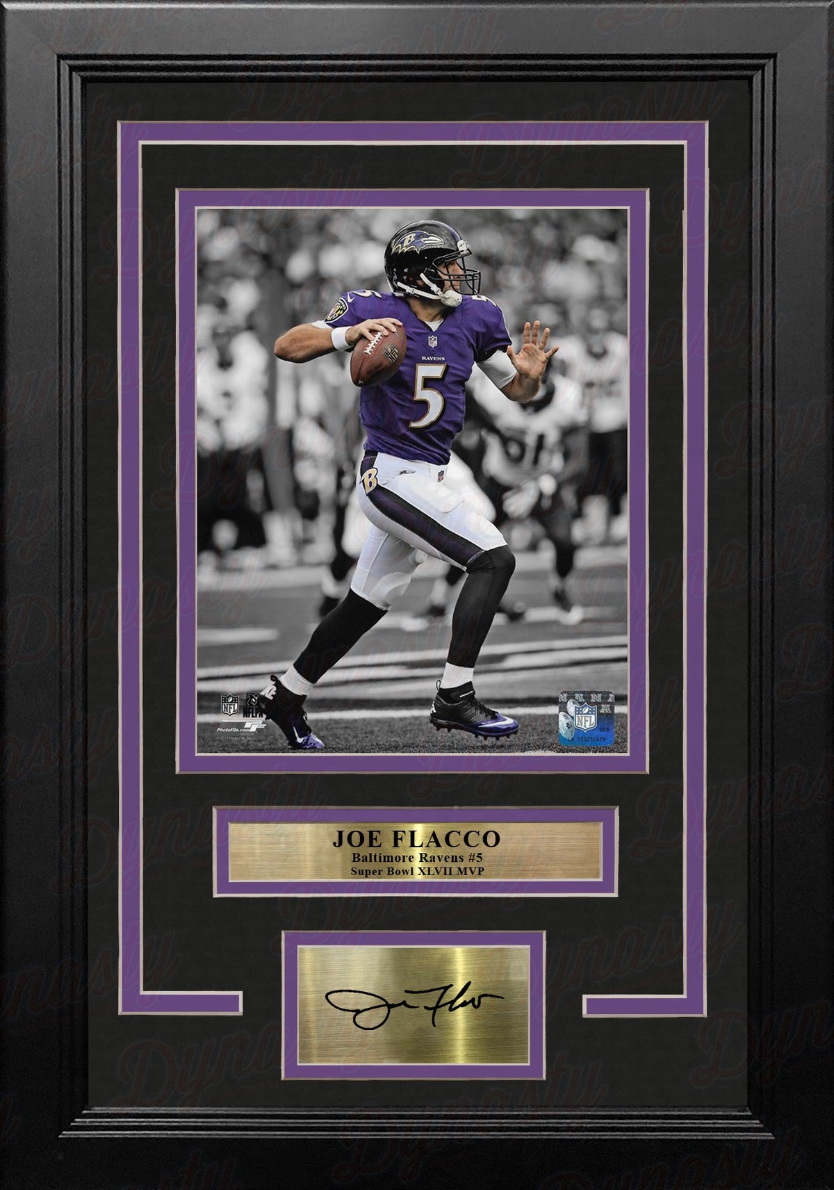 Joe Flacco Spotlight Action Baltimore Ravens 8x10 Framed Football Photo with Engraved Autograph 2