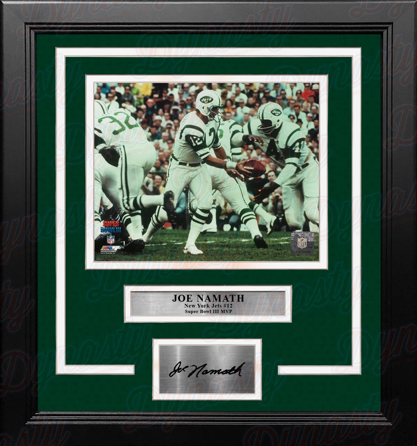 Joe Namath Super Bowl III Color New York Jets 8x10 Framed Football Photo with Engraved Autograph 1