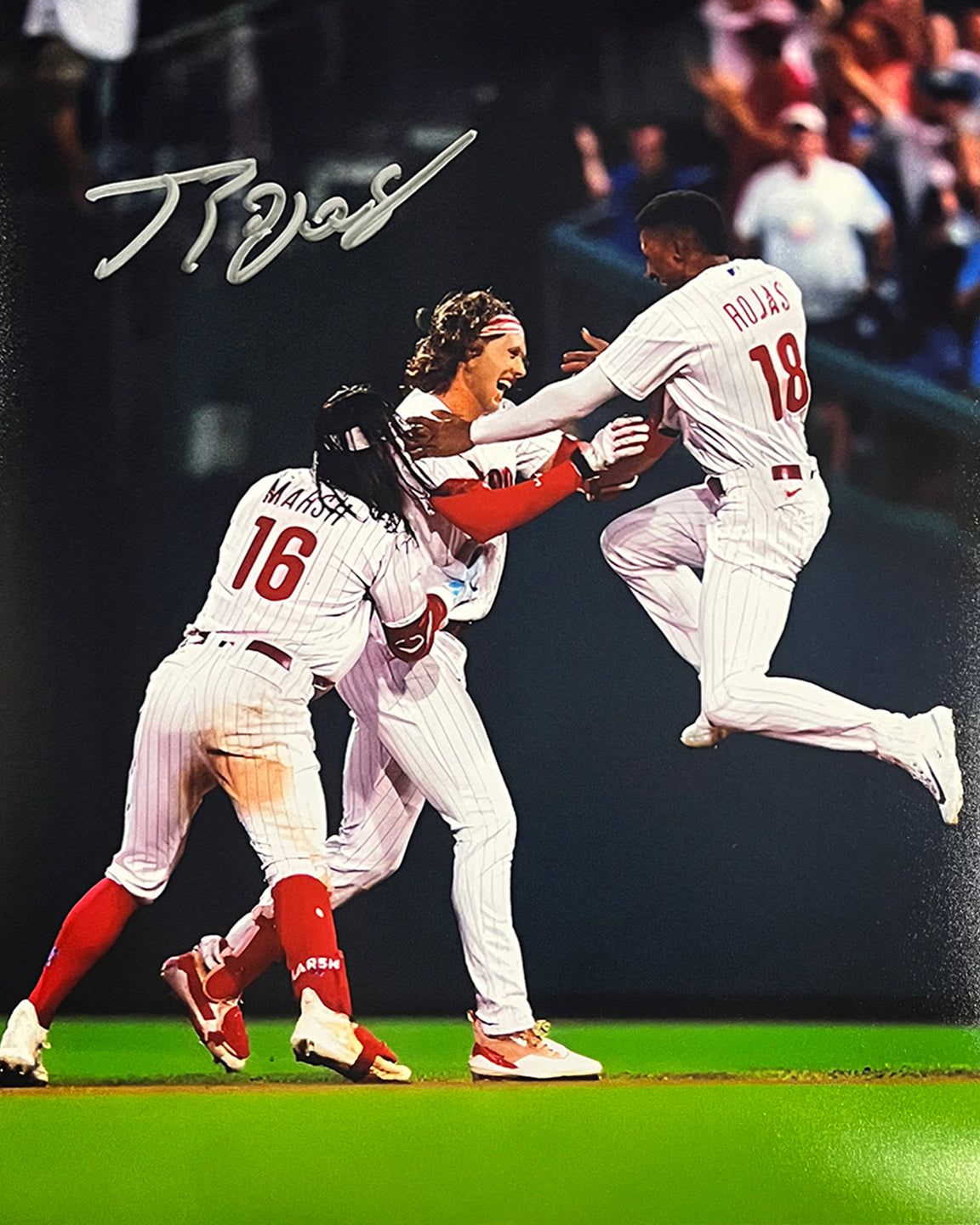 Johan Rojas Celebration Philadelphia Phillies Autographed 11" x 14" Baseball Photo 2