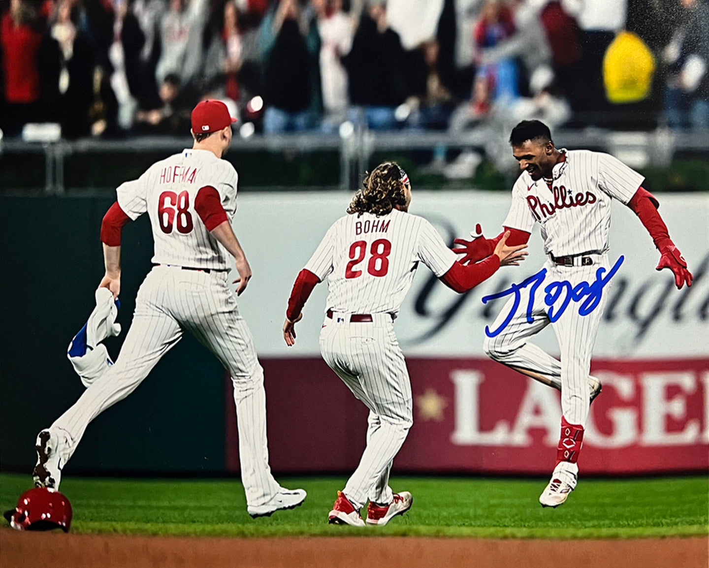 Johan Rojas 2023 Wild Card Clinch Philadelphia Phillies Autographed 8" x 10" Baseball Photo 2