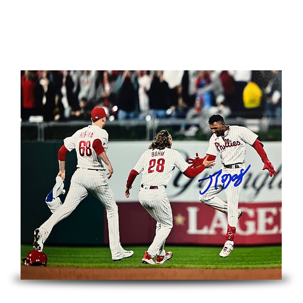 Johan Rojas 2023 Wild Card Clinch Philadelphia Phillies Autographed 8" x 10" Baseball Photo 1