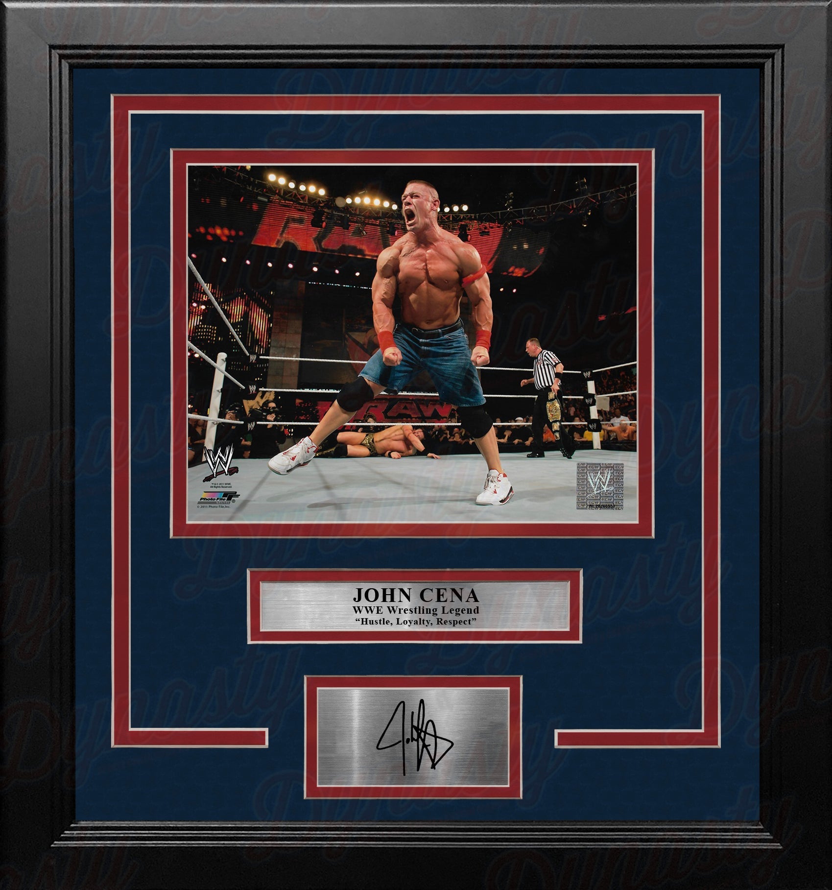 John Cena Celebrating in the Ring 8" x 10" Framed WWE Wrestling Photo with Engraved Autograph 2