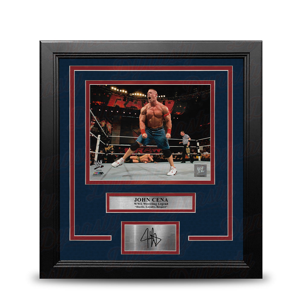John Cena Celebrating in the Ring 8" x 10" Framed WWE Wrestling Photo with Engraved Autograph 1