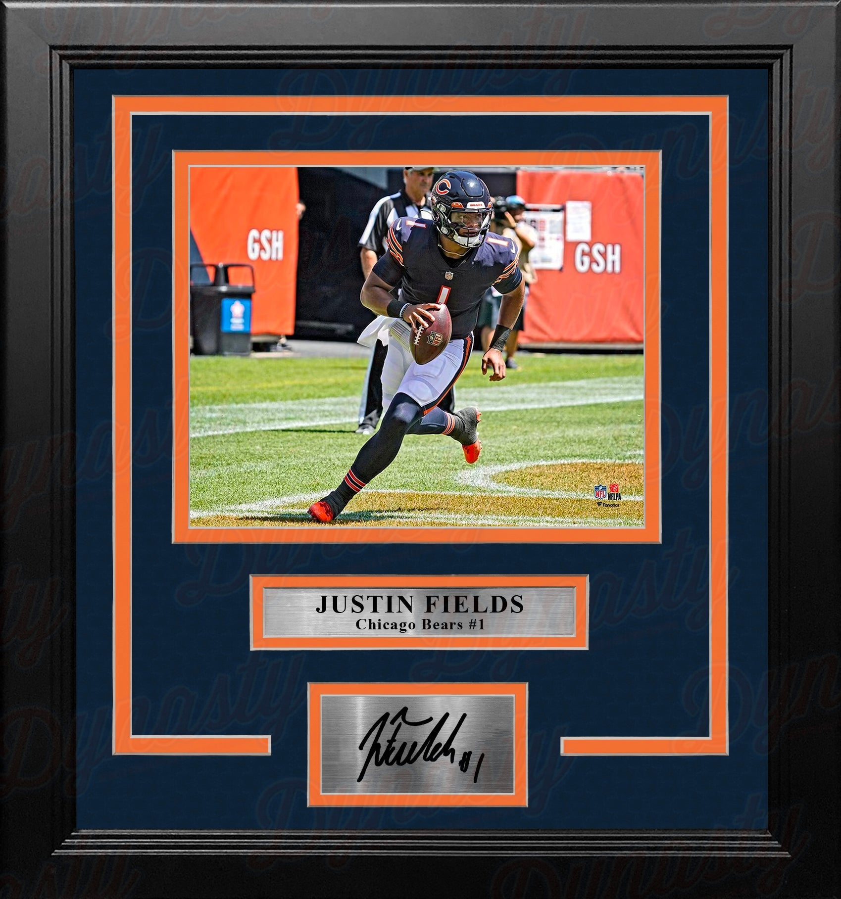 Justin Fields on the Run Chicago Bears 8" x 10" Framed Football Photo with Engraved Autograph 1