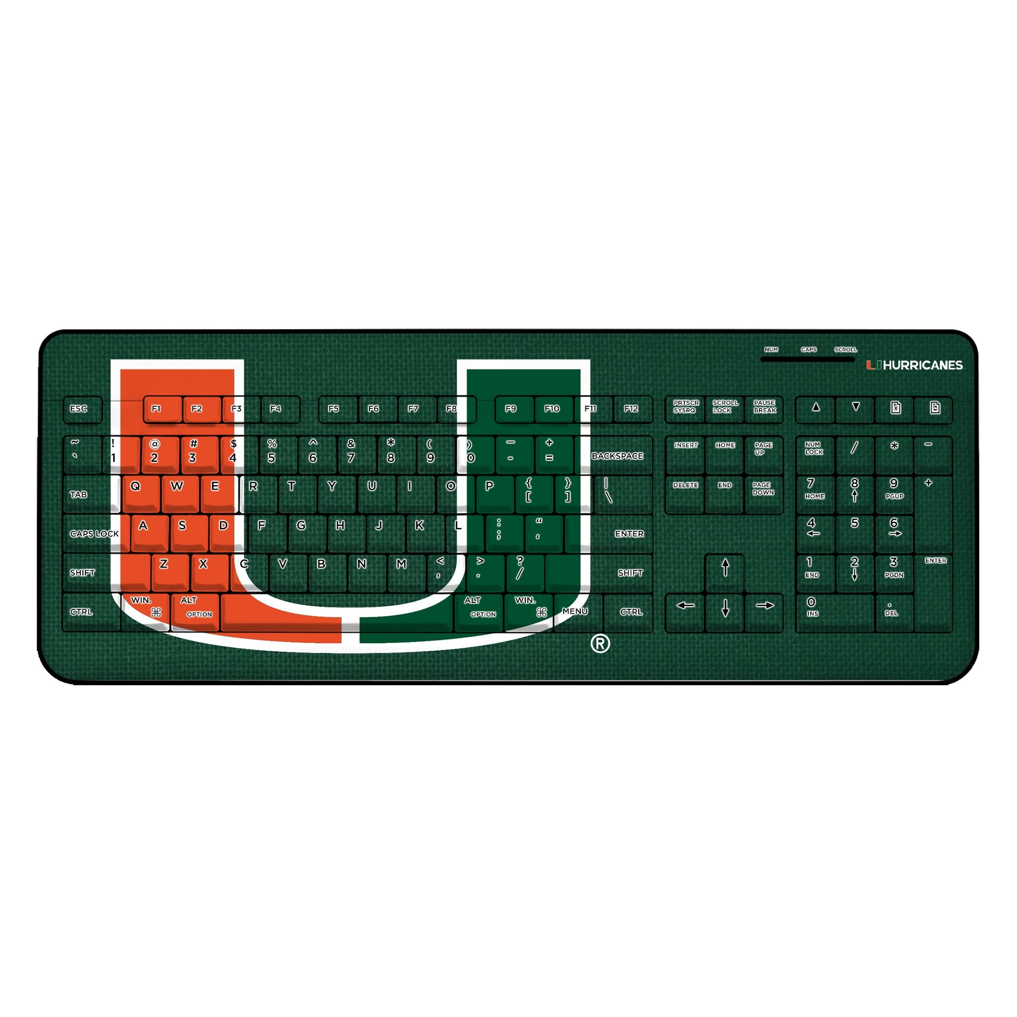 University of Miami Hurricanes Solid Wireless USB Keyboard 1