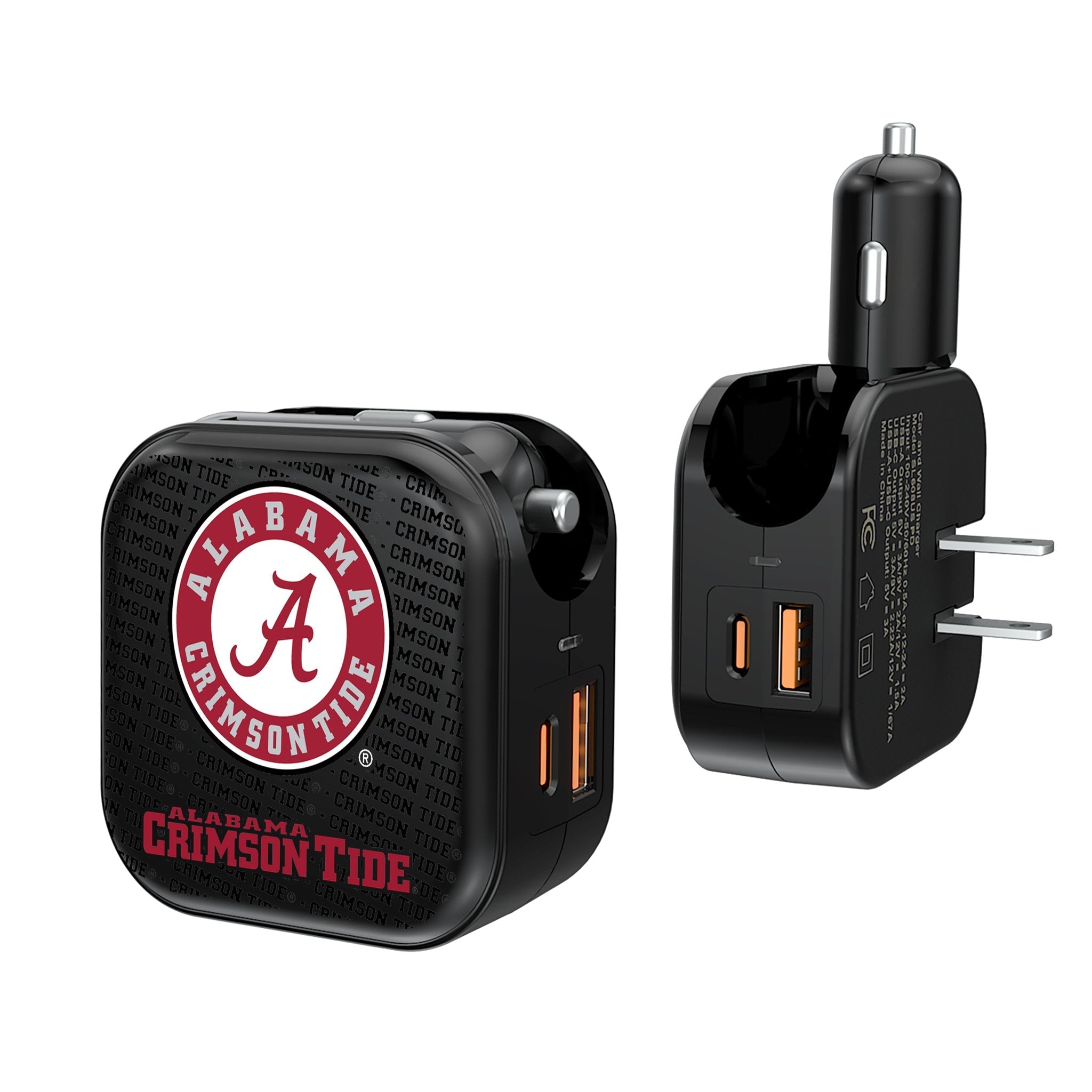 University of Alabama Crimson Tide Text Backdrop 2 in 1 USB A/C Charger 1