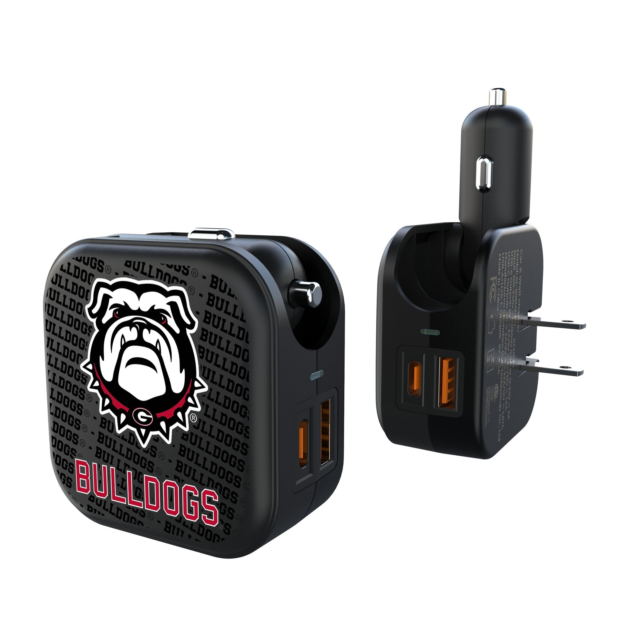 University of Georgia Bulldogs Uga Text Backdrop 2 in 1 USB A/C Charger