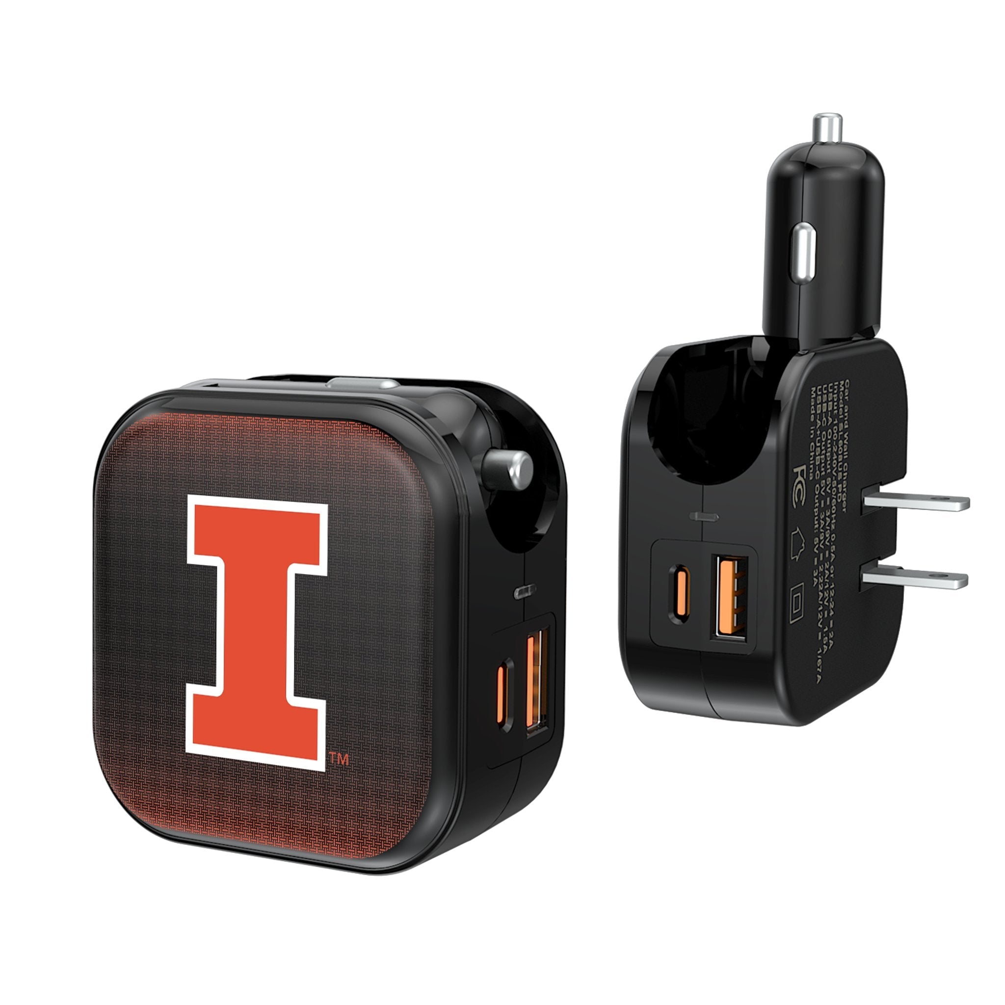 University of Illinois Fighting Illini Linen 2 in 1 USB A/C Charger 1