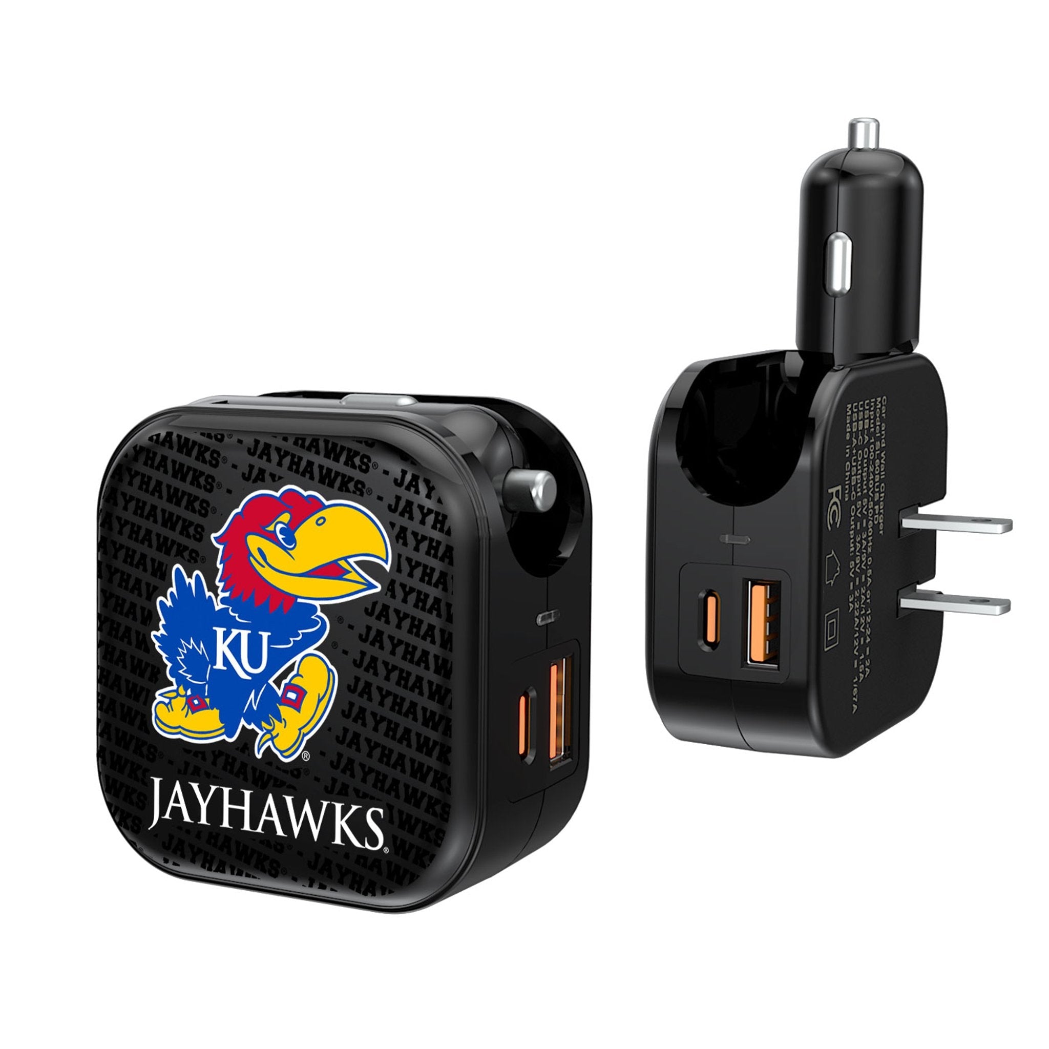 University of Kansas Jayhawks Text Backdrop 2 in 1 USB A/C Charger 1