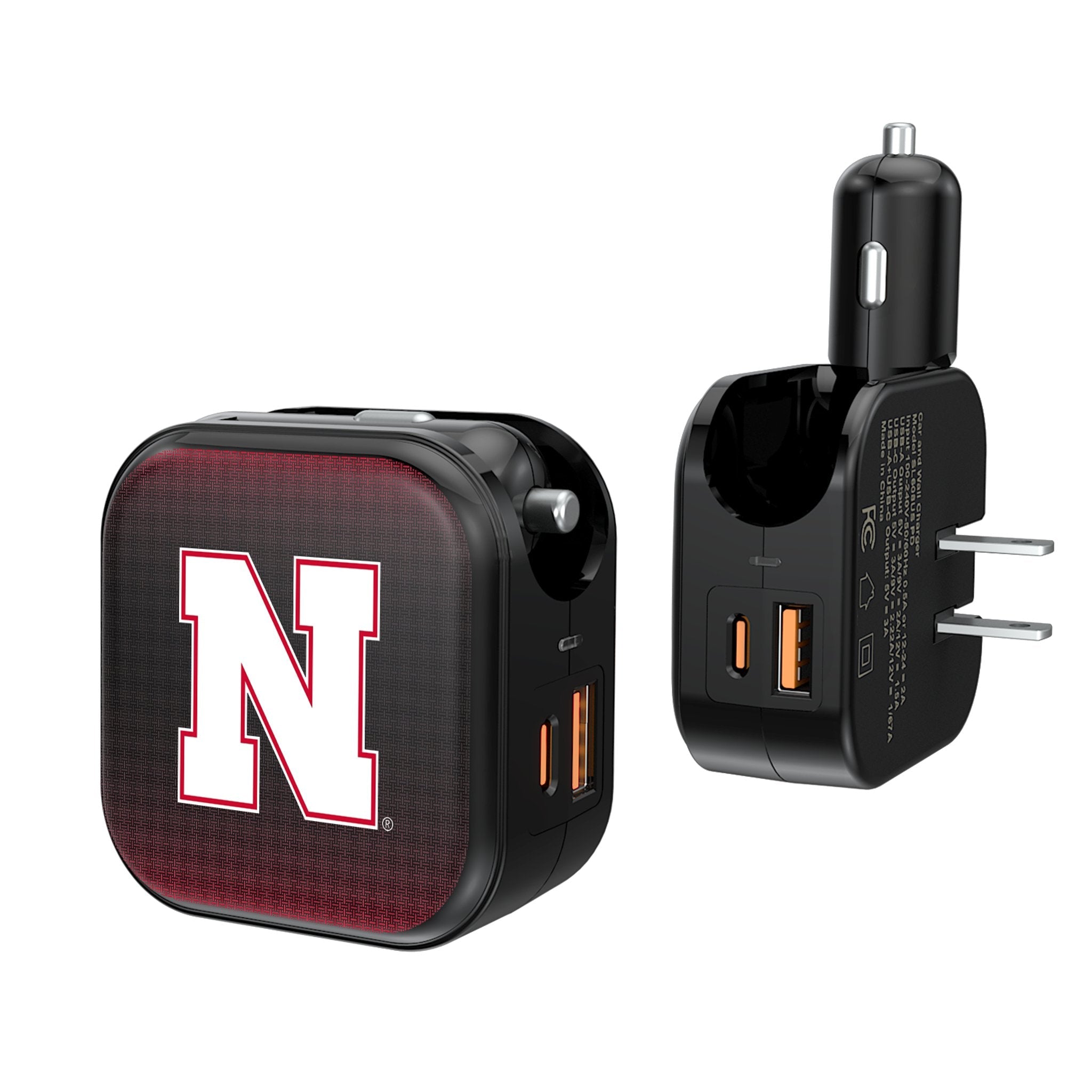 University of Nebraska Huskers Block N Linen 2 in 1 USB A/C Charger 1