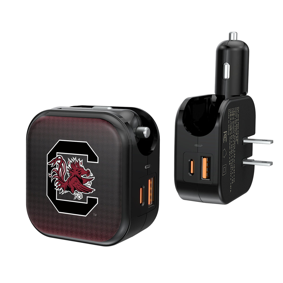 University of South Carolina Gamecocks Linen 2 in 1 USB A/C Charger 1