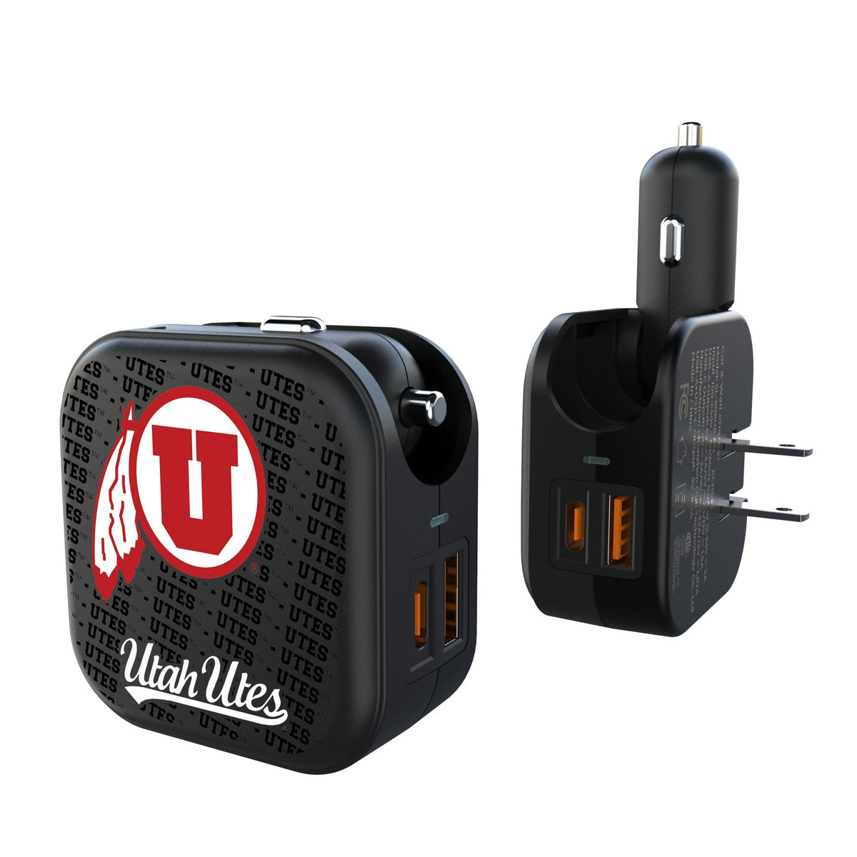 University of Utah Utes Text Backdrop 2 in 1 USB A/C Charger 1