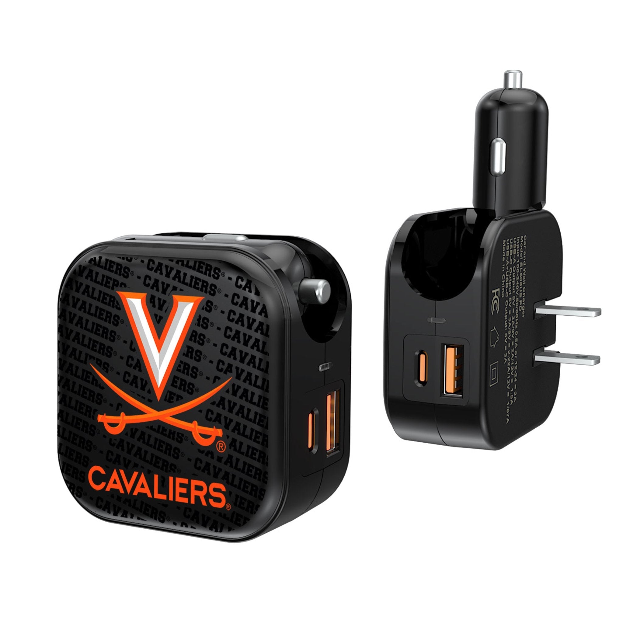 University of Virginia Cavaliers Text Backdrop 2 in 1 USB A/C Charger 1