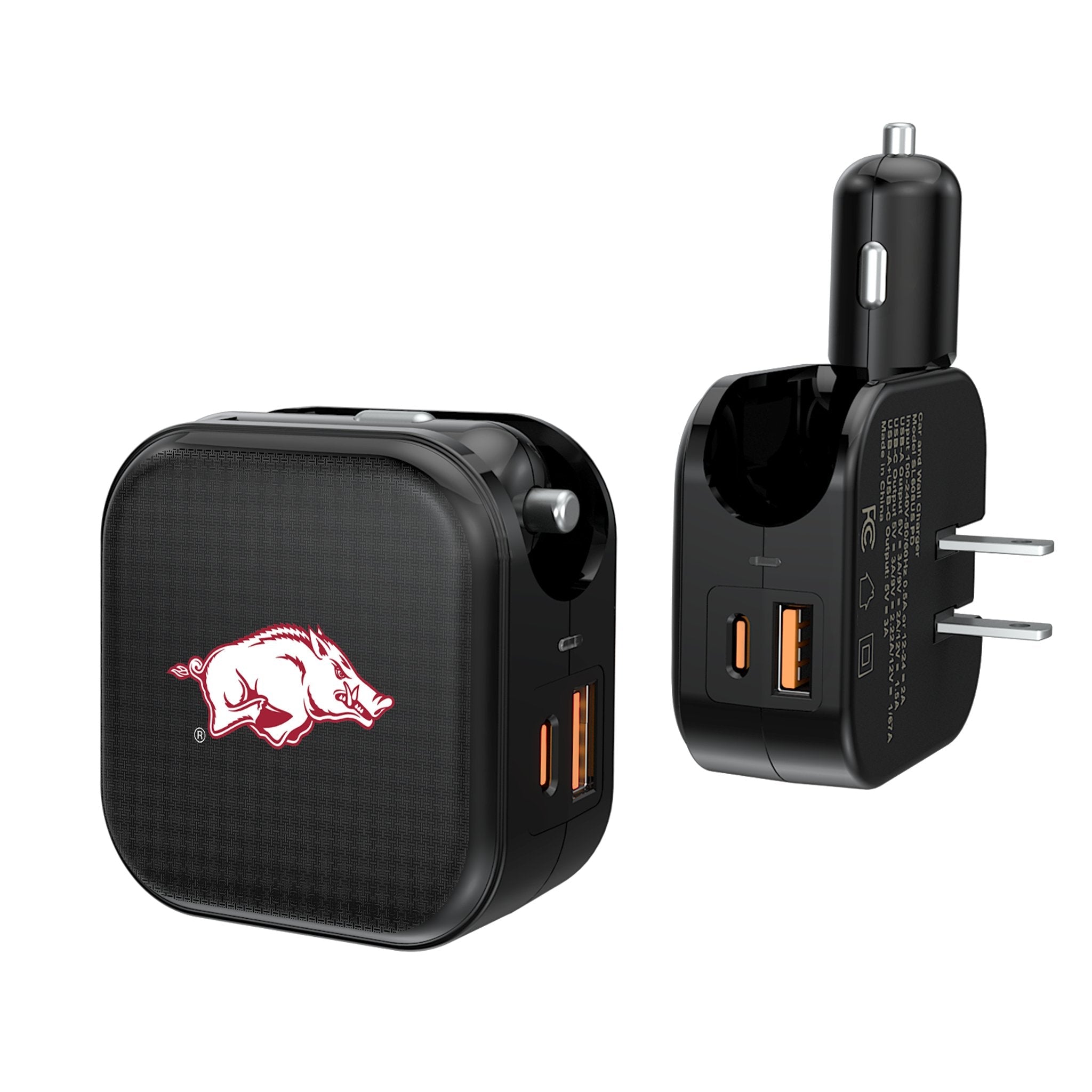 University of Arkansas Fayetteville Razorbacks Linen 2 in 1 USB A/C Charger 1