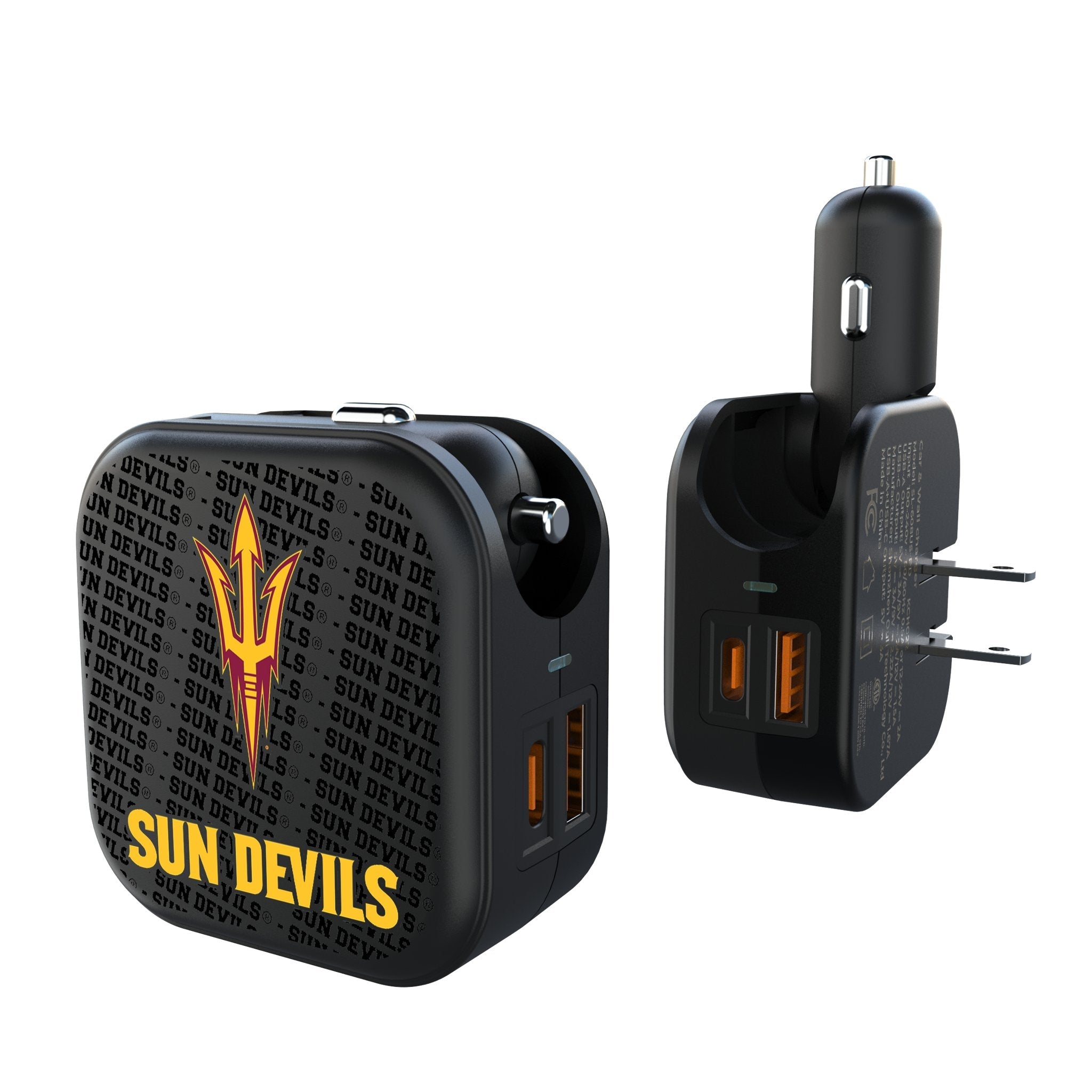 Arizona State University Sun Devils Text Backdrop 2 in 1 USB A/C Charger 1