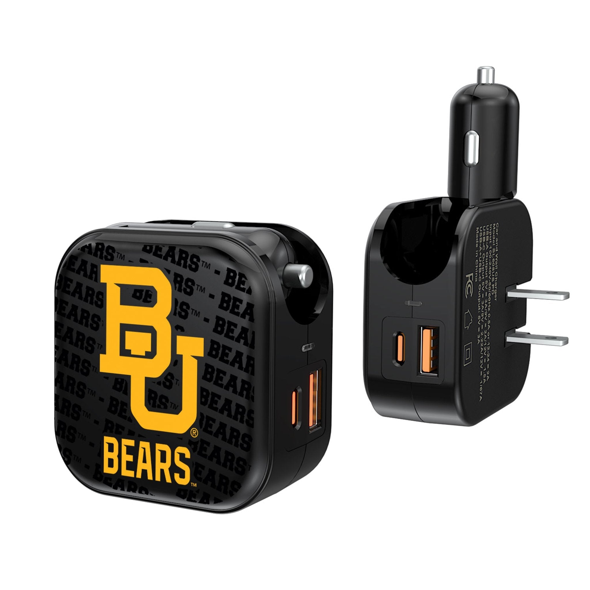 Baylor University Bears Text Backdrop 2 in 1 USB A/C Charger 1