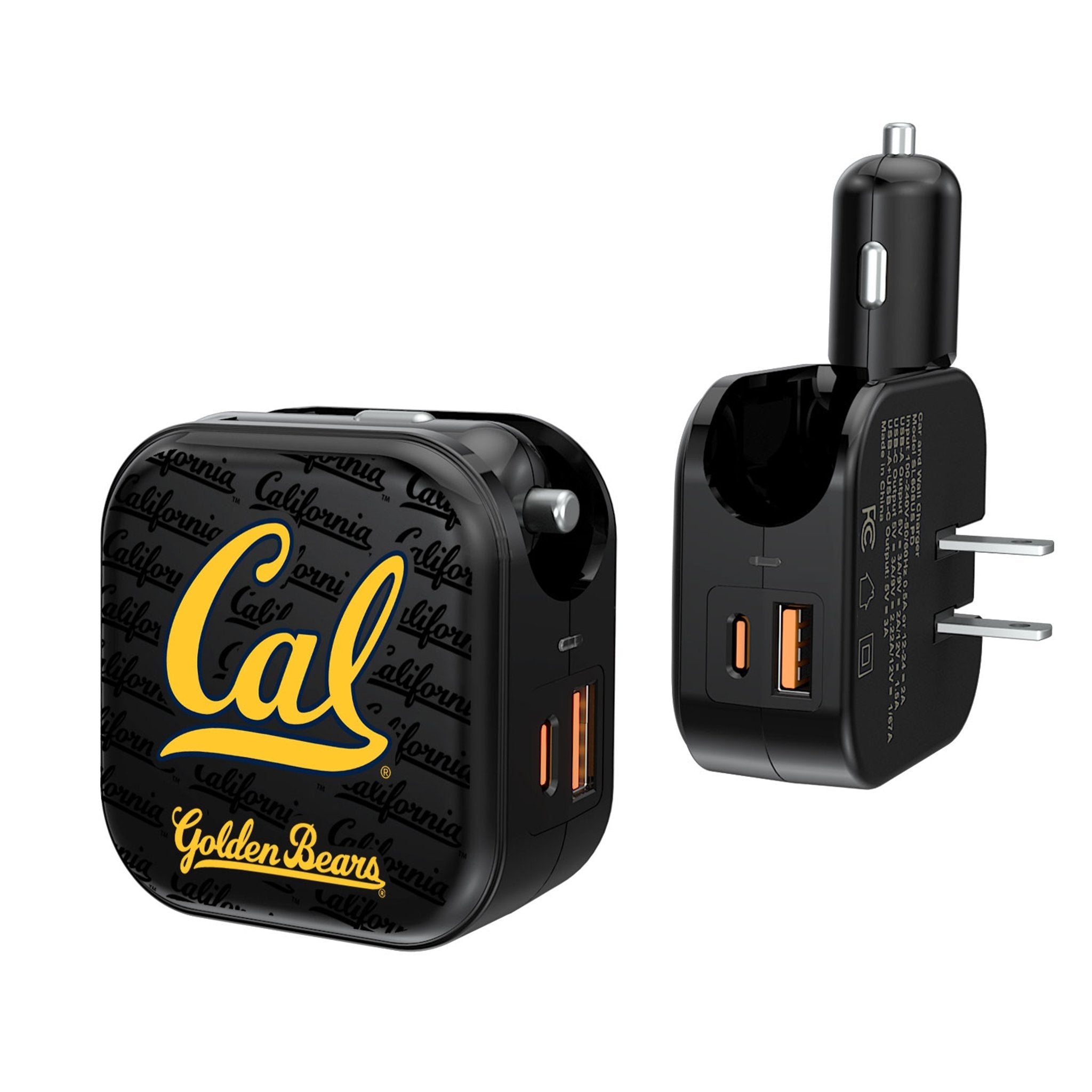University of California Berkeley Golden Bears Text Backdrop 2 in 1 USB A/C Charger 1