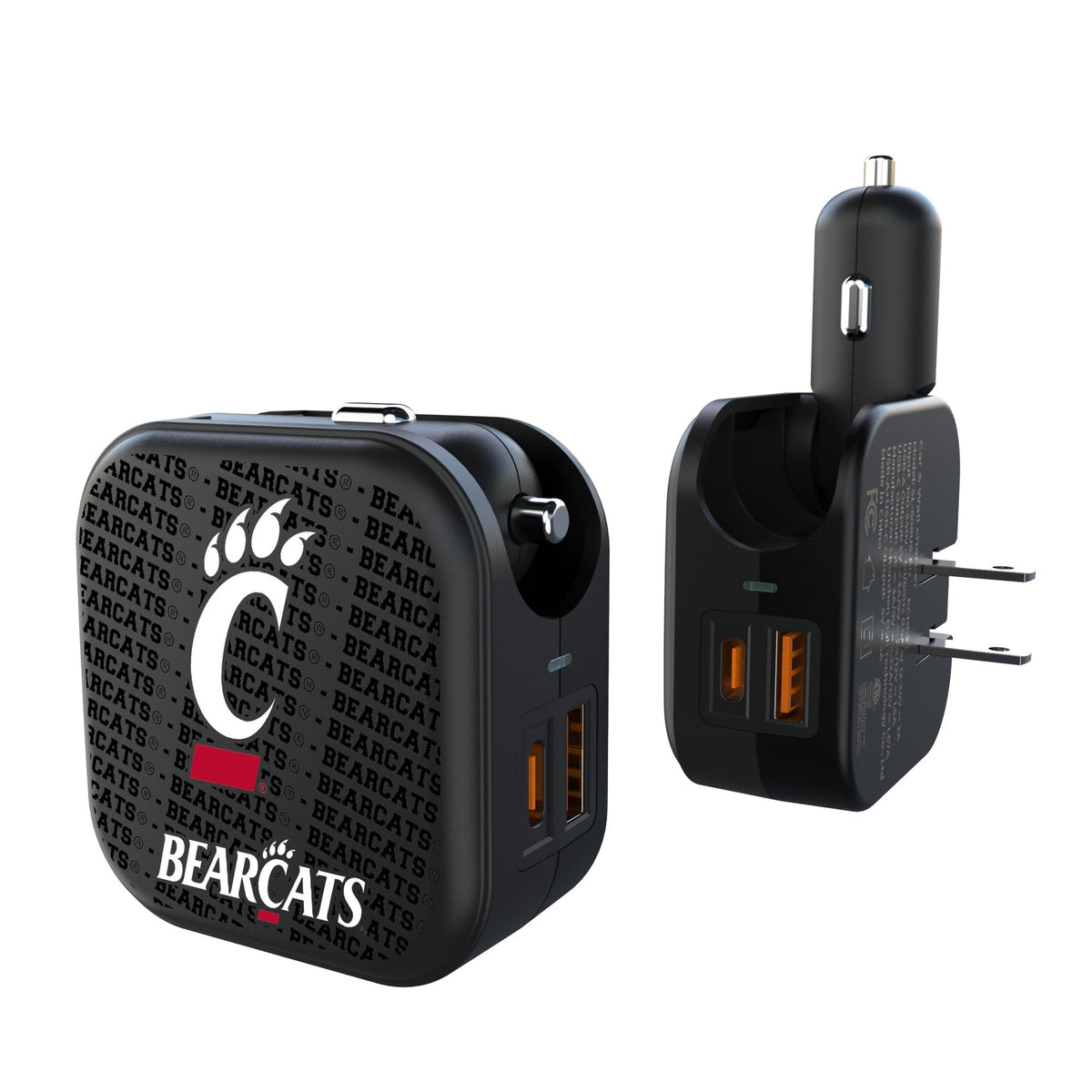 University of Cincinnati Bearcats Text Backdrop 2 in 1 USB A/C Charger