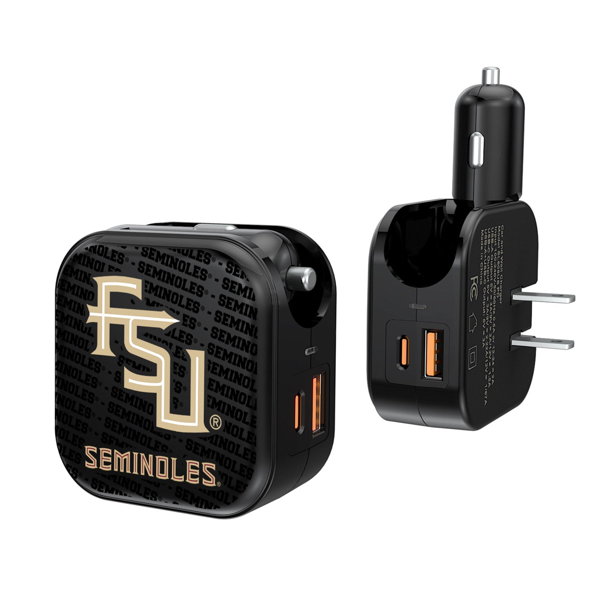 Florida State University Seminoles Athletic Wordmark Text Backdrop 2 in 1 USB A/C Charger 1