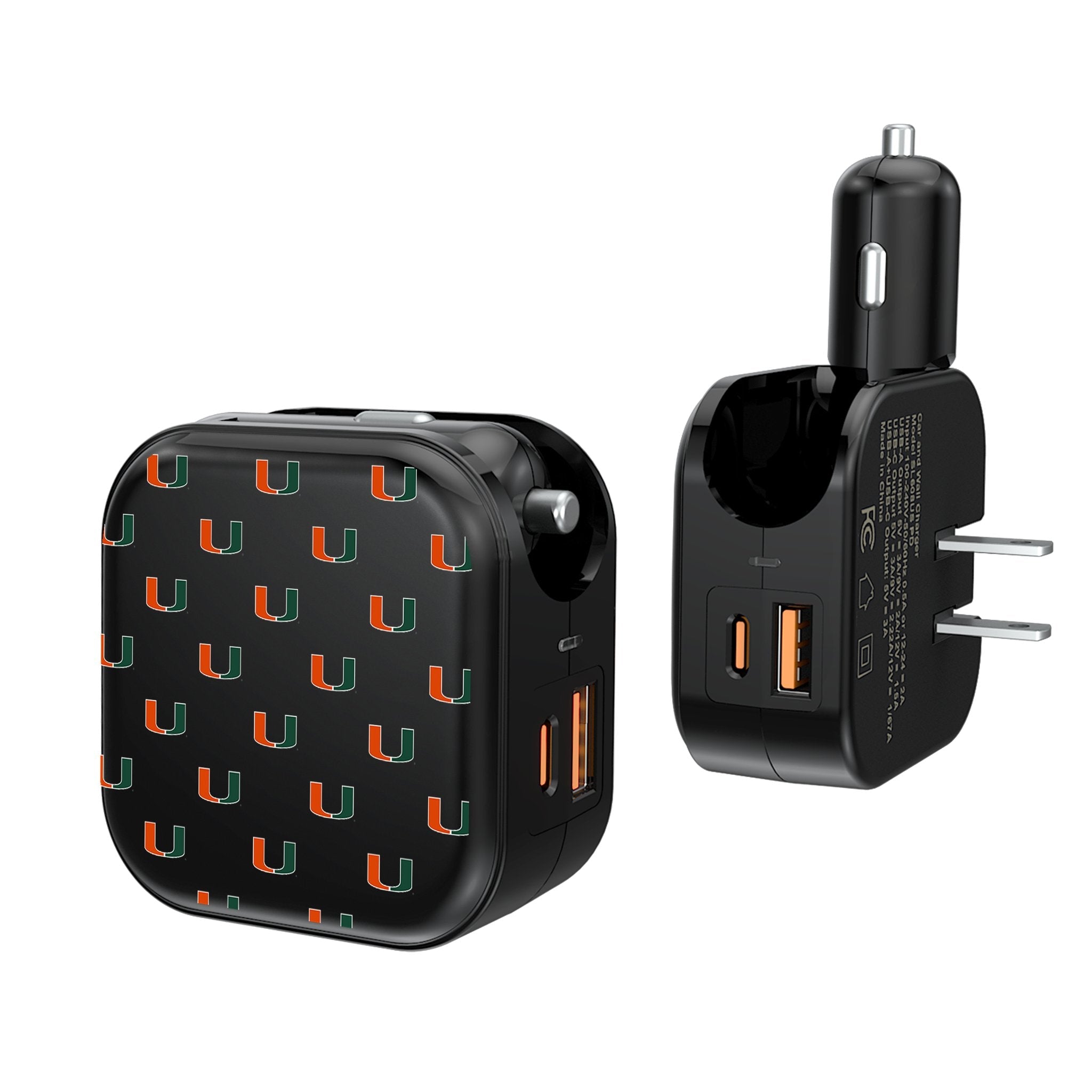 University of Miami Hurricanes Fashion Pattern 2 in 1 USB A/C Charger 1