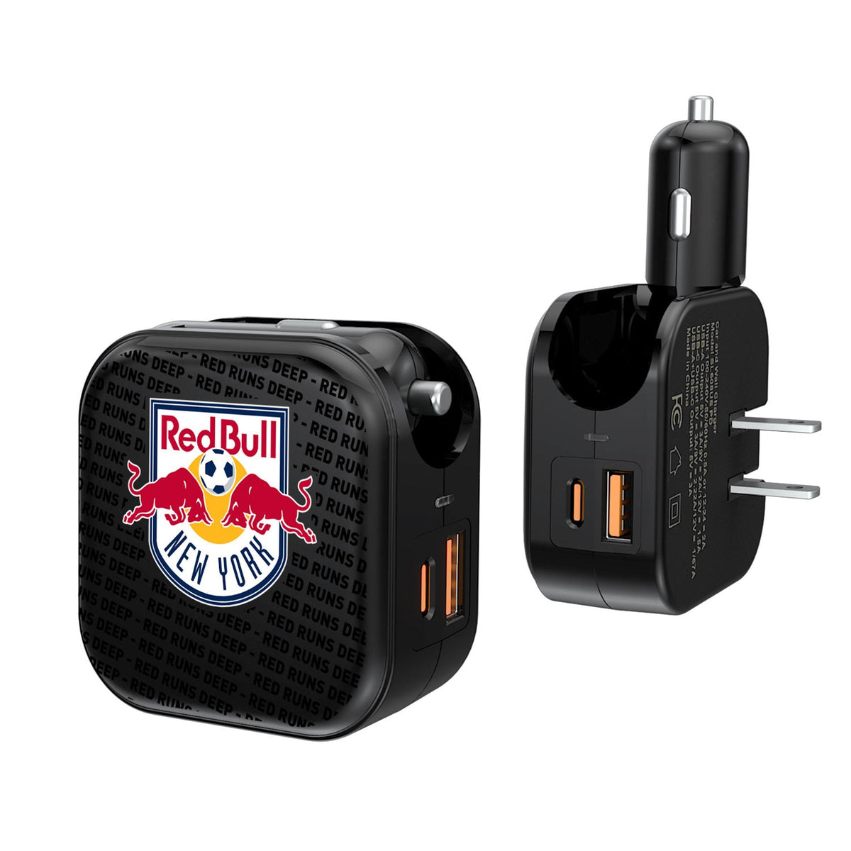 New York Red Bulls  Text Backdrop 2 in 1 USB A/C Charger 1