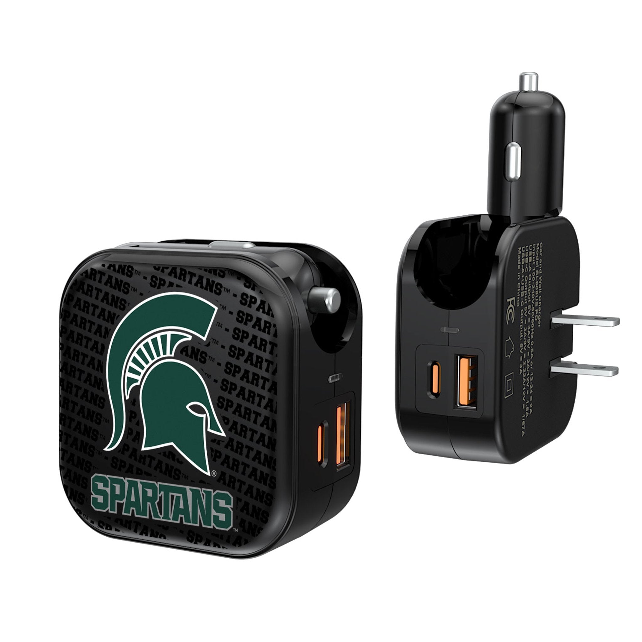 Michigan State University Spartans Text Backdrop 2 in 1 USB A/C Charger 1