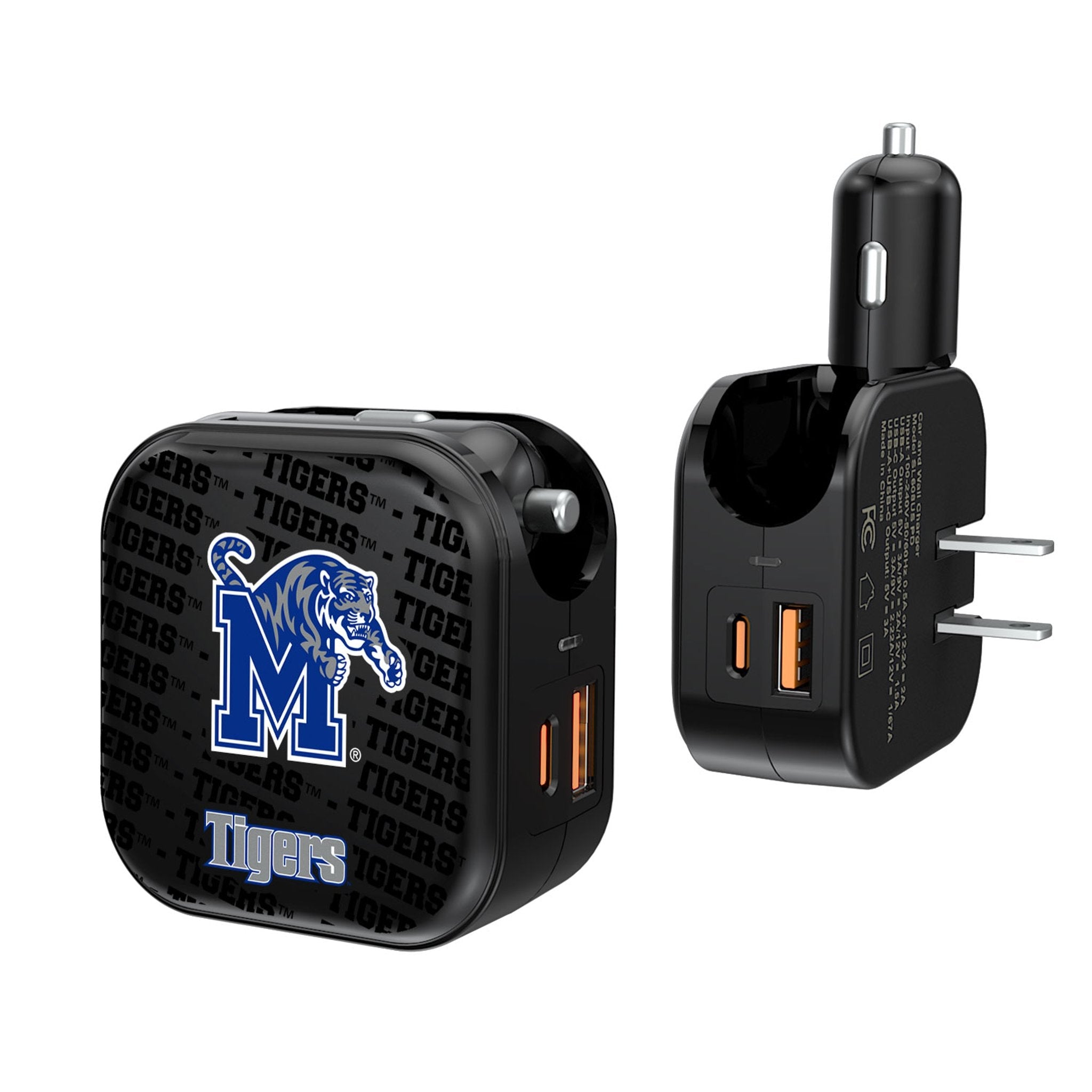University of Memphis Tigers Text Backdrop 2 in 1 USB A/C Charger 1