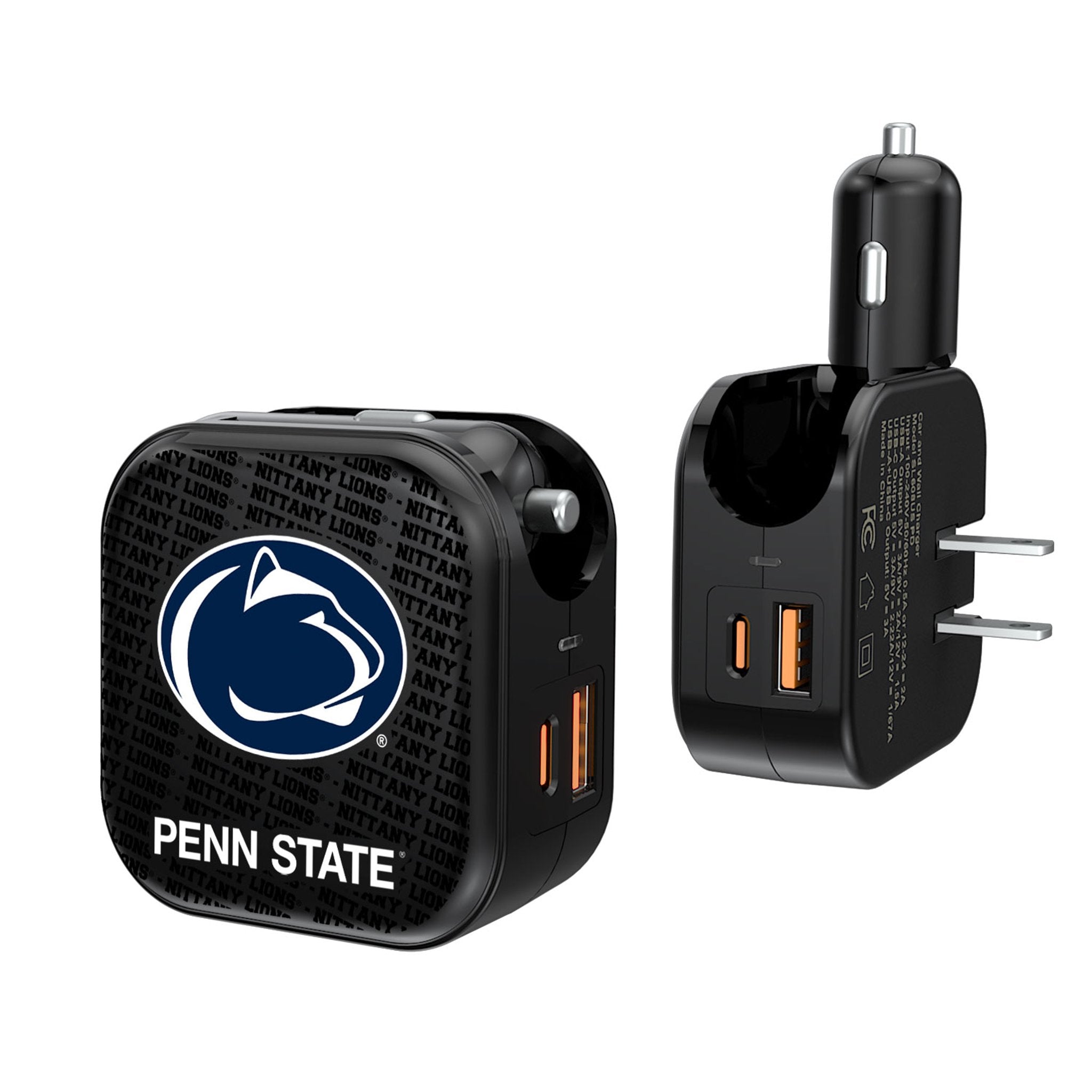 Pennsylvania State University Nittany Lions Text Backdrop 2 in 1 USB A/C Charger 1