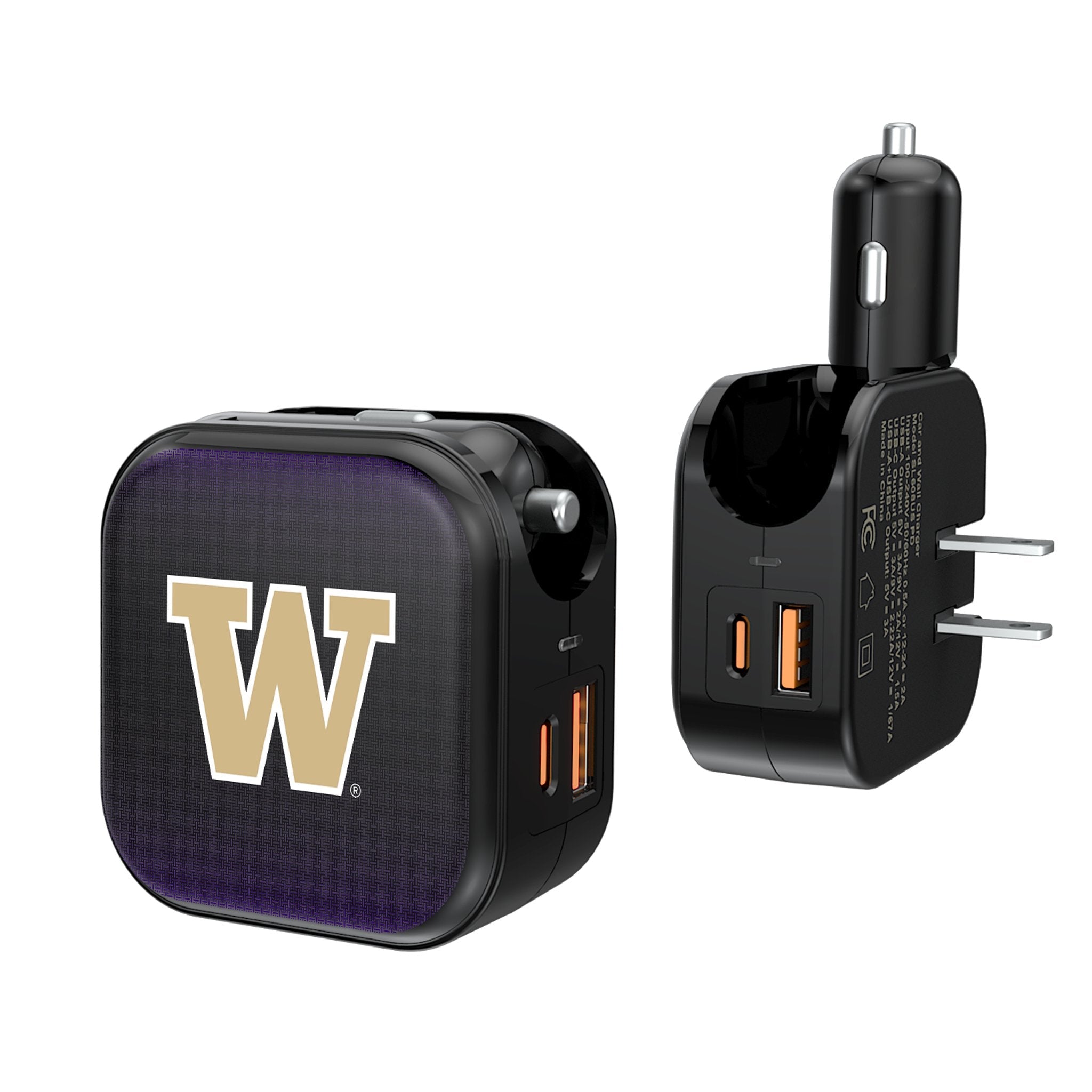University of Washington Huskies Linen 2 in 1 USB A/C Charger 1