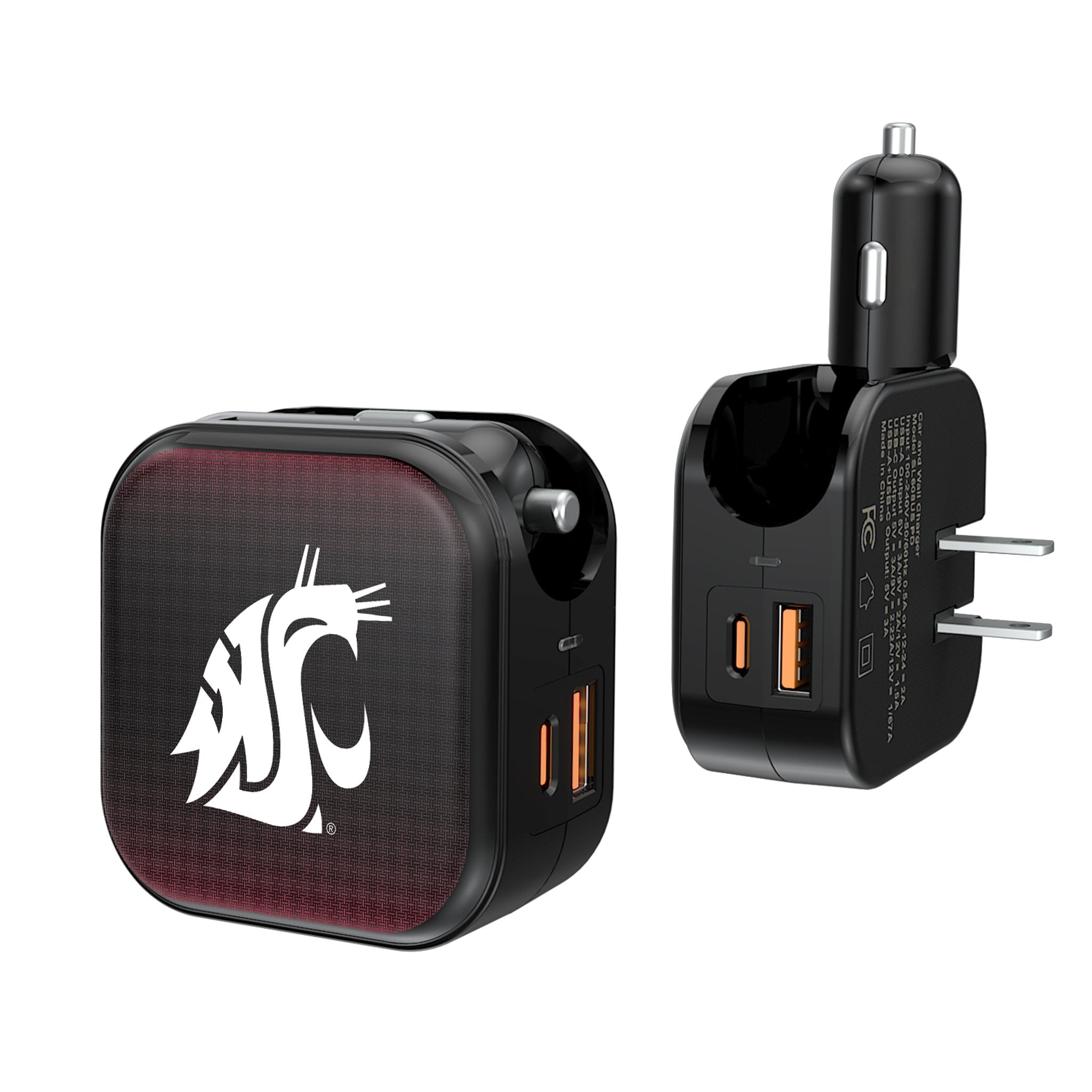 Washington State University Cougars Linen 2 in 1 USB A/C Charger 1