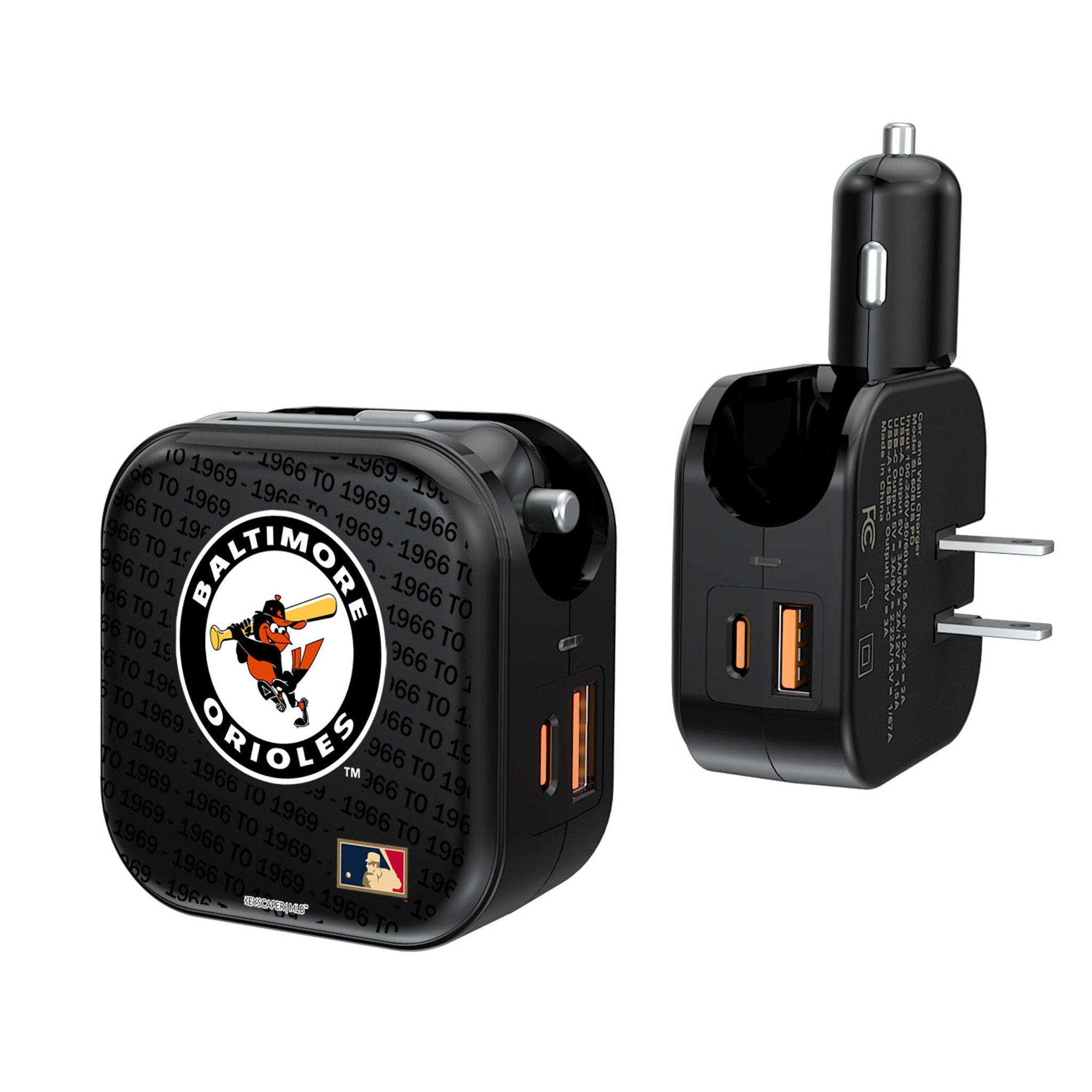 Baltimore Orioles 1966-1969 - Cooperstown Collection Text Backdrop 2 in 1 USB A/C Charger 1