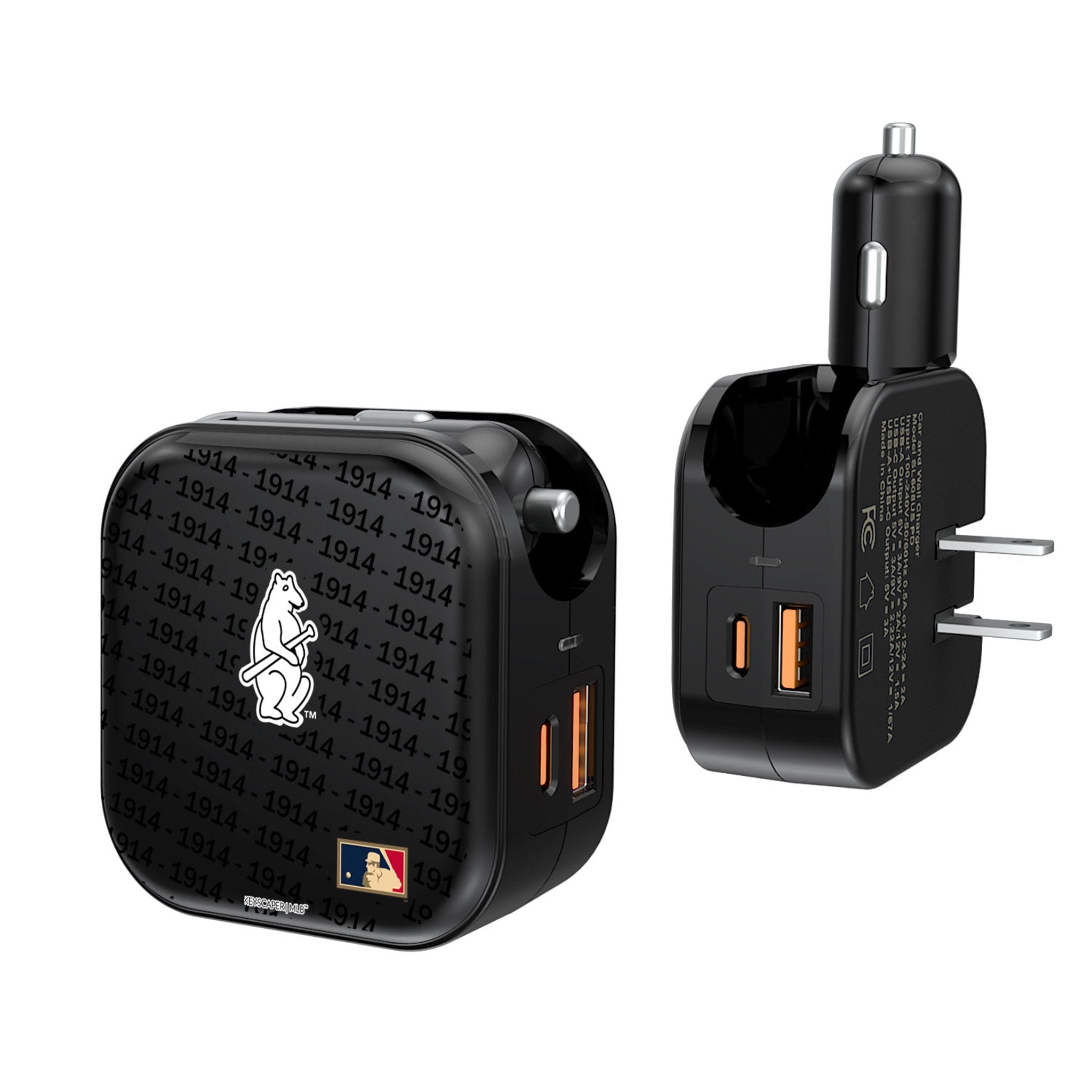 Chicago Cubs 1914 - Cooperstown Collection Text Backdrop 2 in 1 USB A/C Charger 1