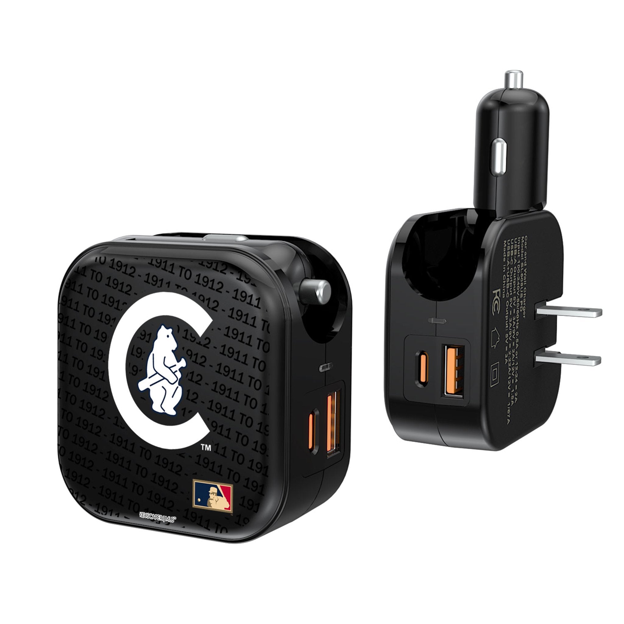 Chicago Cubs 1911-1912 - Cooperstown Collection Text Backdrop 2 in 1 USB A/C Charger 1