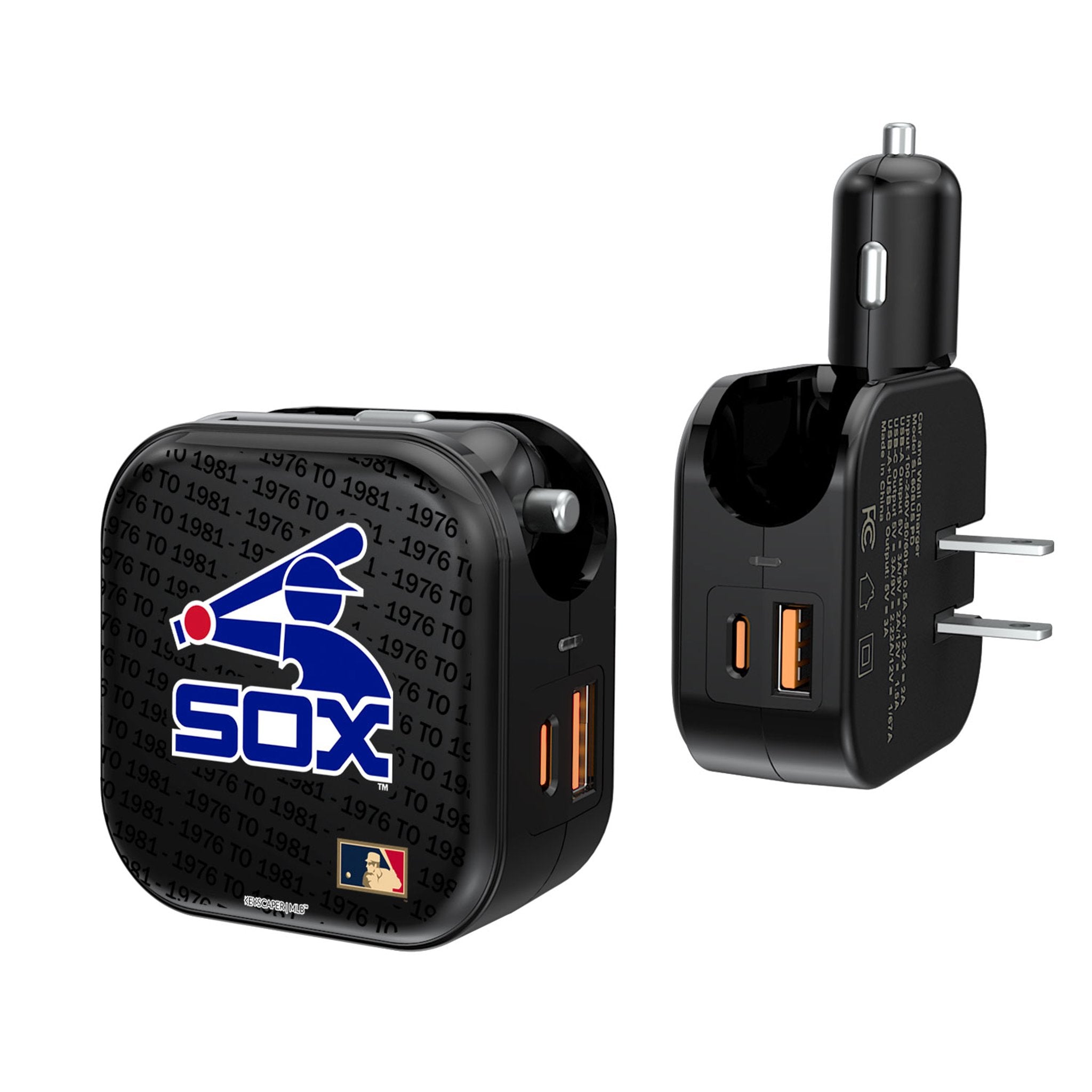Chicago White Sox 1976-1981 - Cooperstown Collection Text Backdrop 2 in 1 USB A/C Charger 1