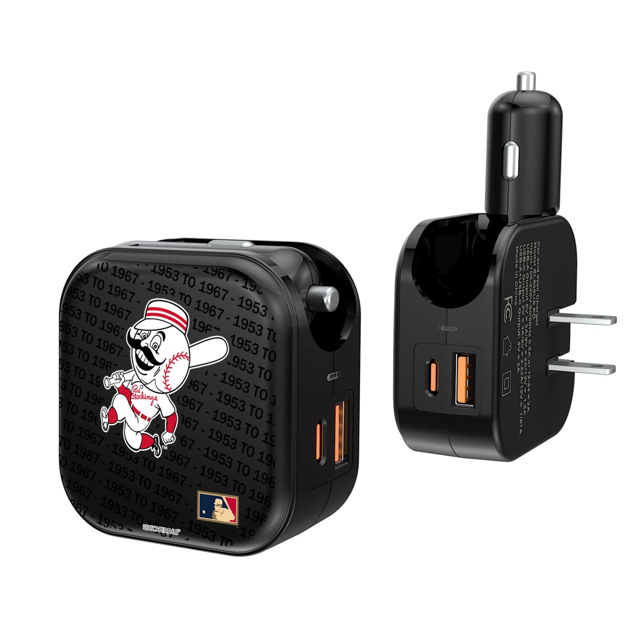 Cincinnati Reds 1953-1967 - Cooperstown Collection Text Backdrop 2 in 1 USB A/C Charger 1