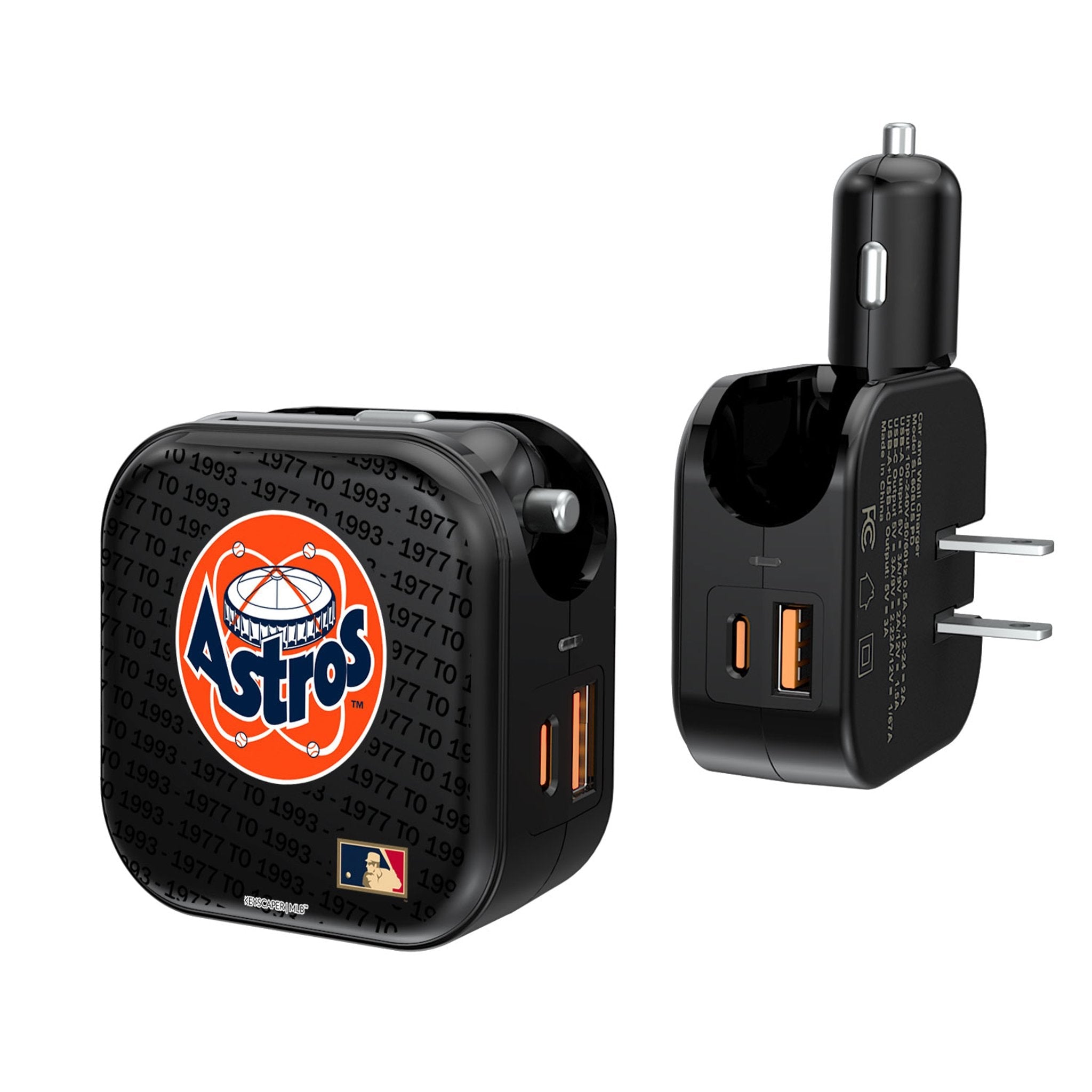 Houston Astros 1977-1993 - Cooperstown Collection Text Backdrop 2 in 1 USB A/C Charger 1