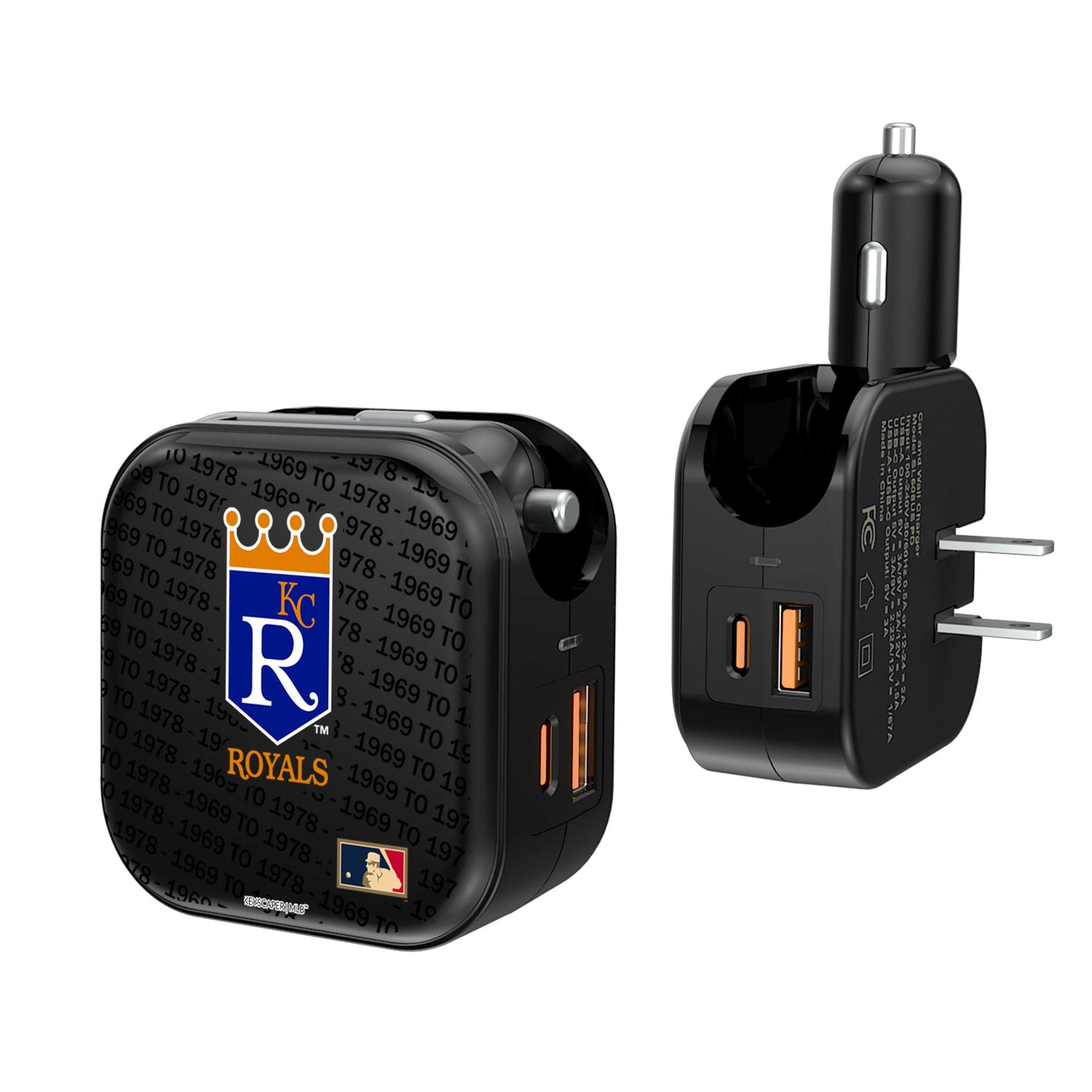 Kansas City Royals 1969-1978 - Cooperstown Collection Text Backdrop 2 in 1 USB A/C Charger 1