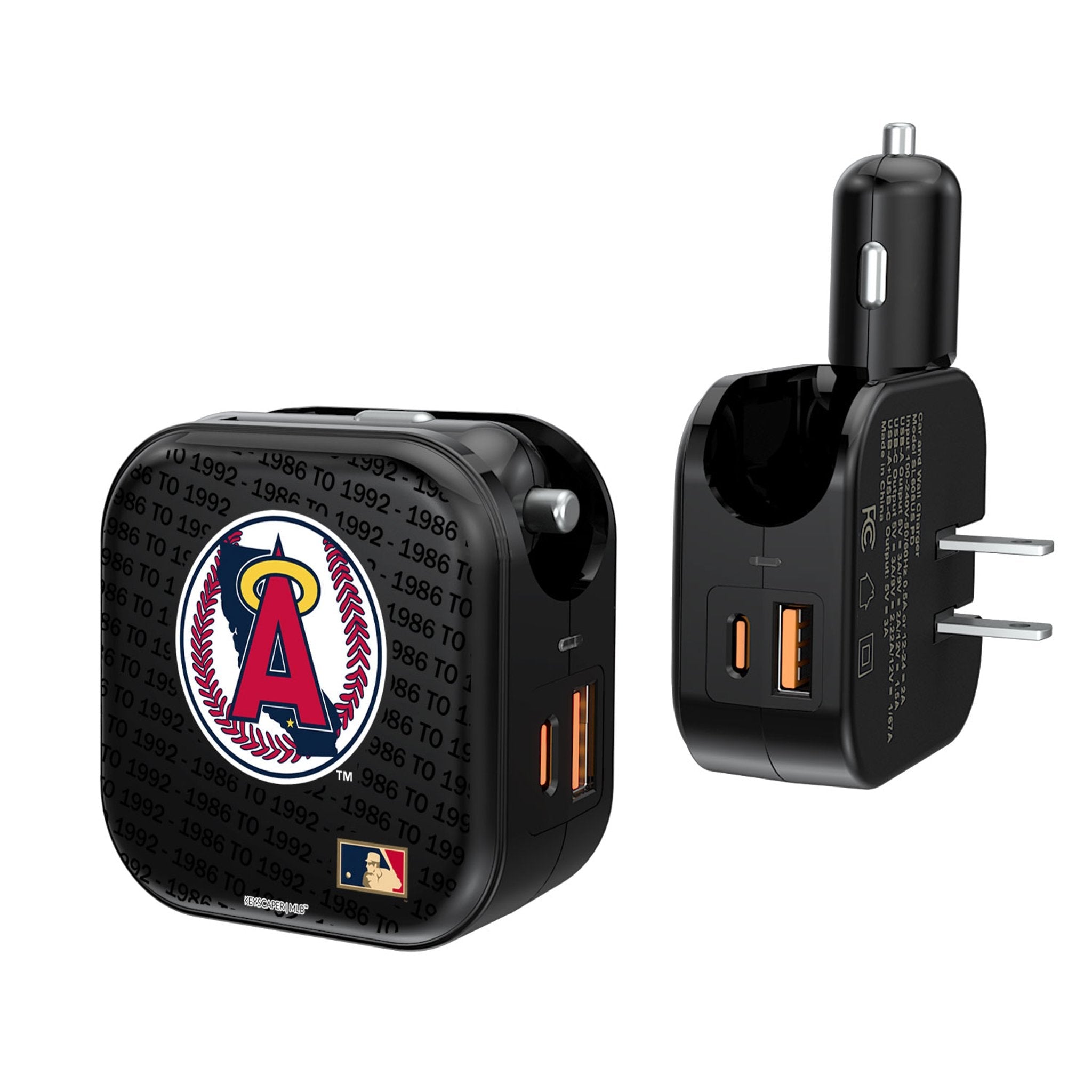 LA Angels 1986-1992 - Cooperstown Collection Text Backdrop 2 in 1 USB A/C Charger 1