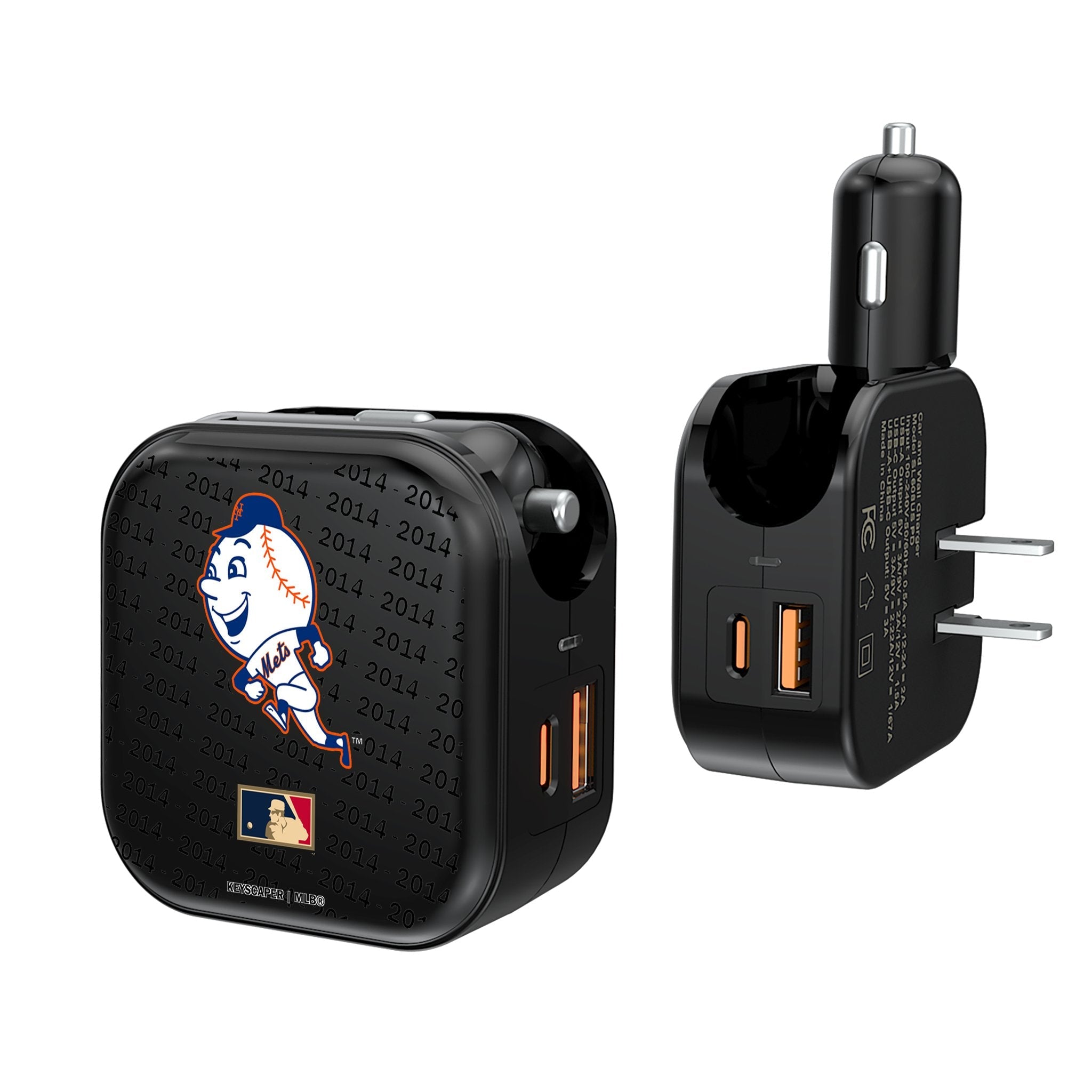 New York Mets 2014 - Cooperstown Collection Text Backdrop 2 in 1 USB A/C Charger 1
