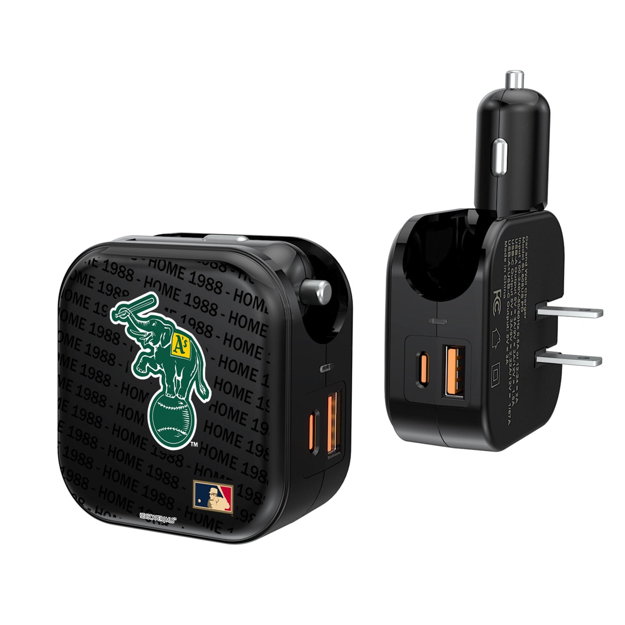 Oakland As  Home 1988 - Cooperstown Collection Text Backdrop 2 in 1 USB A/C Charger 1