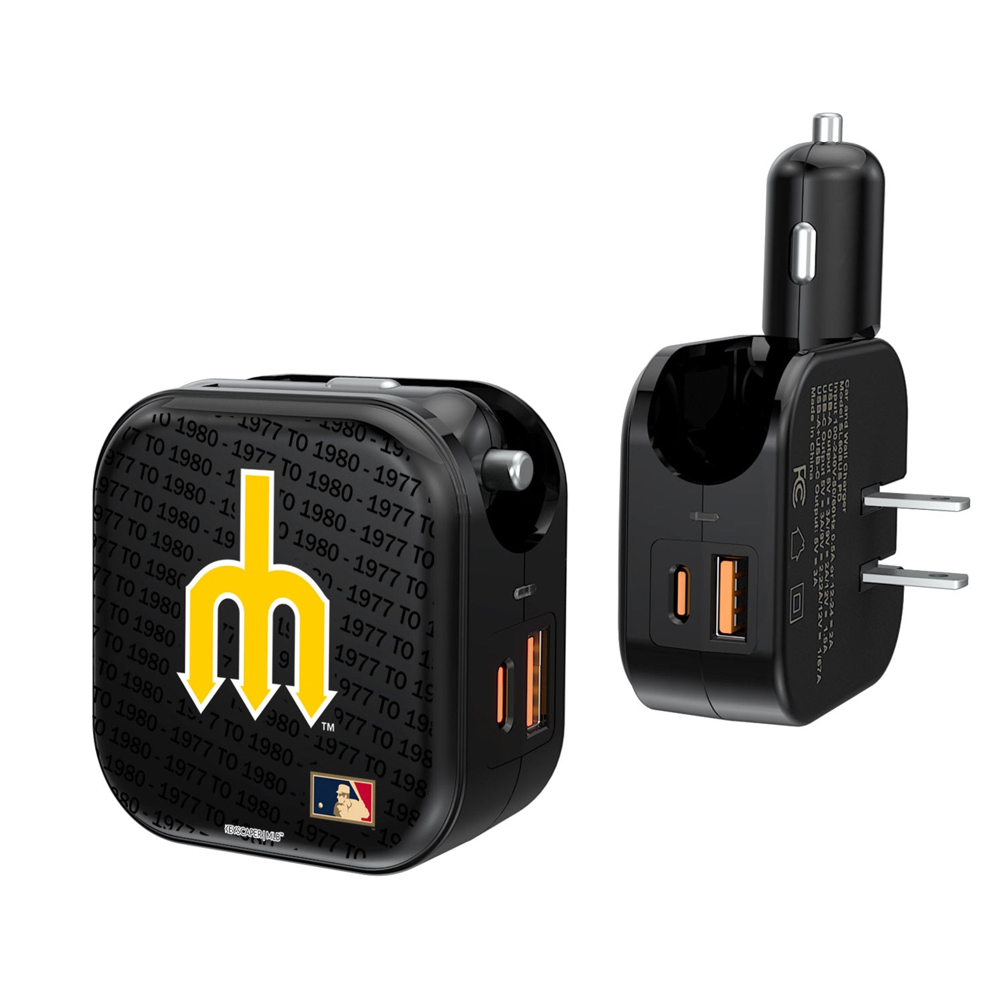 Seattle Mariners 1977-1980 - Cooperstown Collection Text Backdrop 2 in 1 USB A/C Charger 1