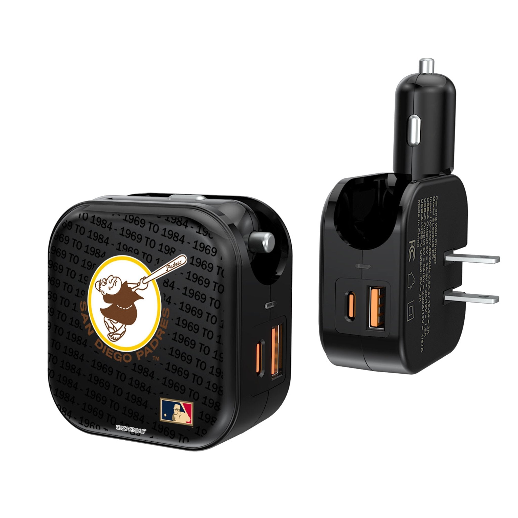 San Diego Padres 1969-1984 - Cooperstown Collection Text Backdrop 2 in 1 USB A/C Charger 1