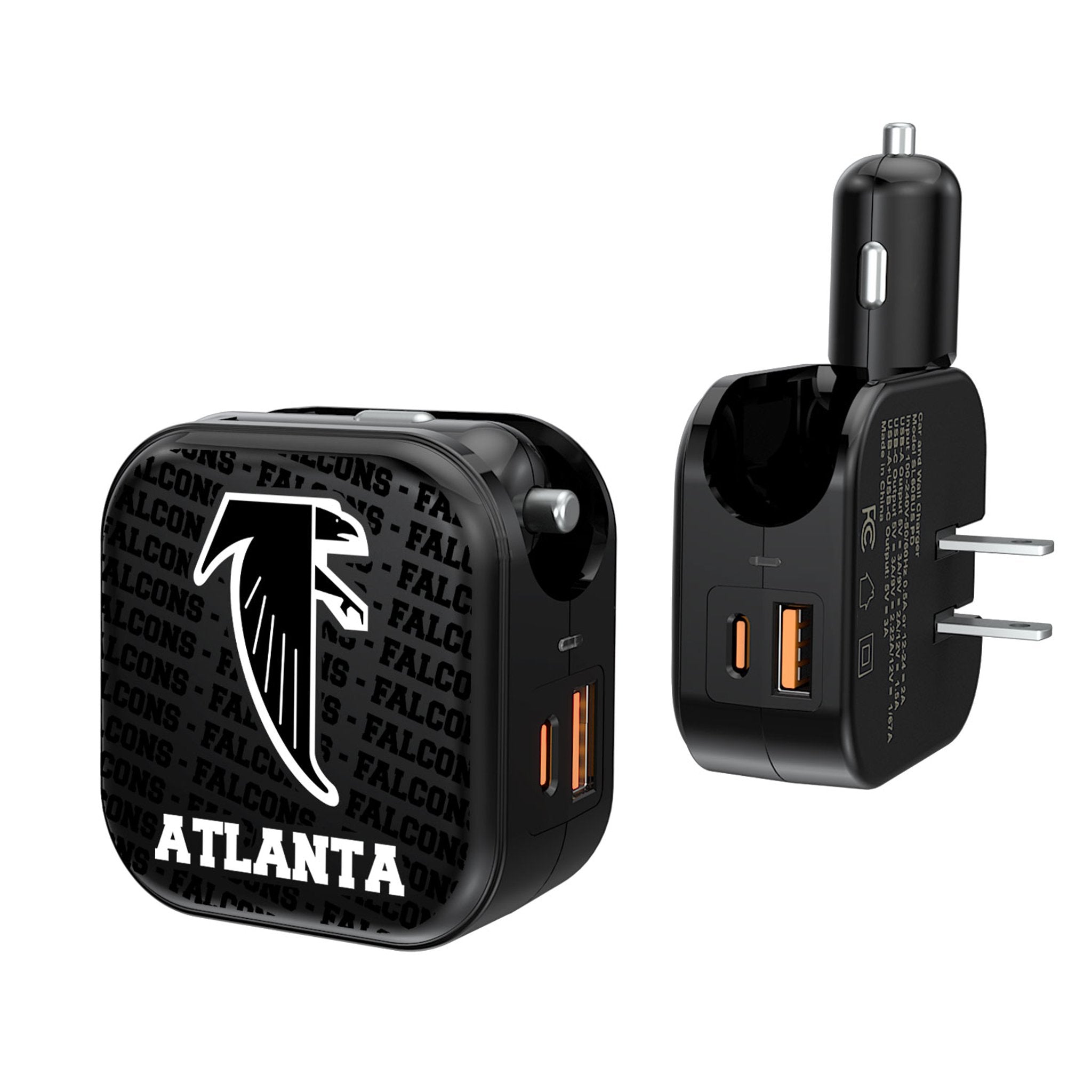 Atlanta Falcons Classic  Text Backdrop 2 in 1 USB A/C Charger 1